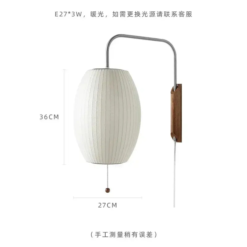 Silk Shade Flying Saucer Wall Sconce — Mid-Century Modern LED Wall Lamp with Swing Arm for Bedroom, Living Room, Study and Reading Nook, Walnut and Chrome Accent Erbstuk