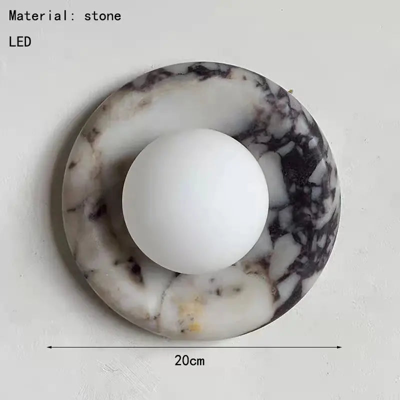 Natural Stone Wall Sconce — Round Designer Wall Sconce Fixture, Each Piece One-of-a-Kind — Wall Lights for Bedroom, Wall Lights for Living Room — Indoor Wall Lamp for Hallway and Den/Study Erbstuk