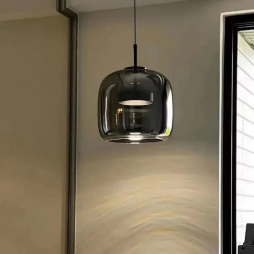 Kitchen Island Pendant Light — Iron & Glass Dome Pendant Light, Clear, Amber & Smoke Grey Glass Shade, Modern LED Ceiling Lamp for Kitchen Islands, Dining Rooms, Bedrooms & Entryways, Available in 15cm, 25cm & 35cm Erbstuk
