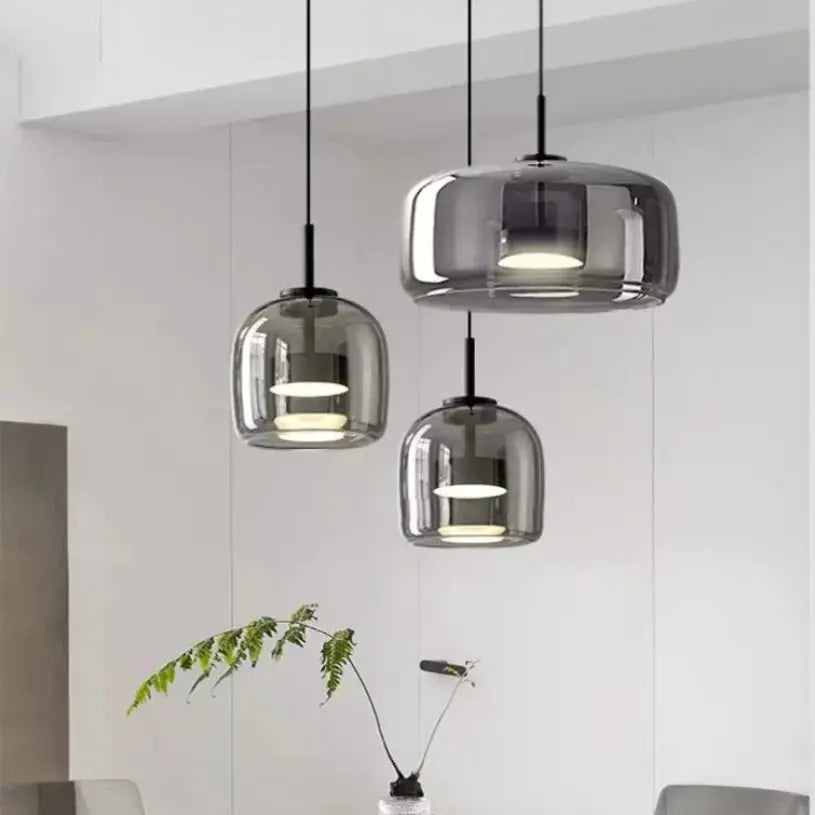 Kitchen Island Pendant Light — Iron & Glass Dome Pendant Light, Clear, Amber & Smoke Grey Glass Shade, Modern LED Ceiling Lamp for Kitchen Islands, Dining Rooms, Bedrooms & Entryways, Available in 15cm, 25cm & 35cm Erbstuk