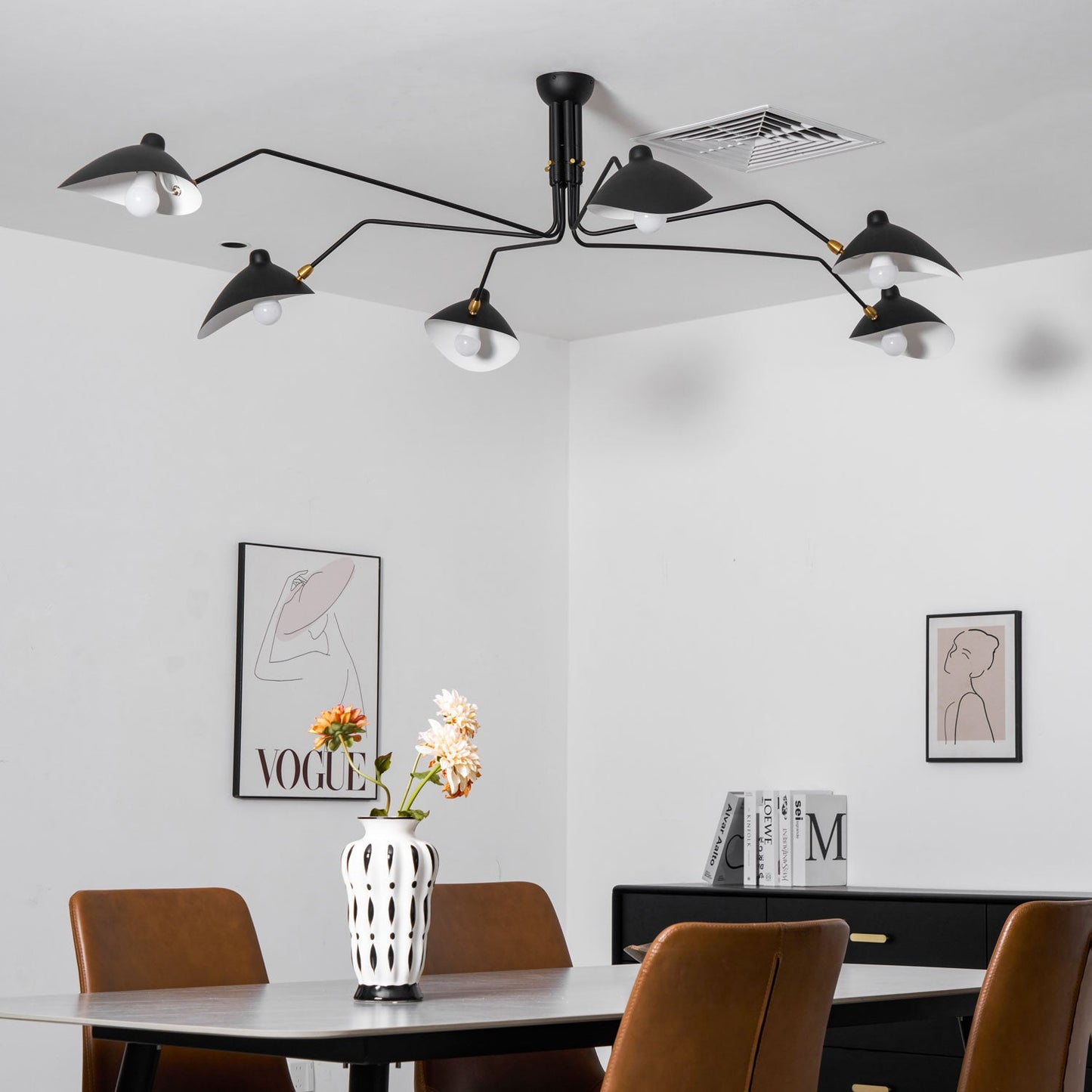 Articulated Arm Reflector Ceiling Light — Mid-Century Brass