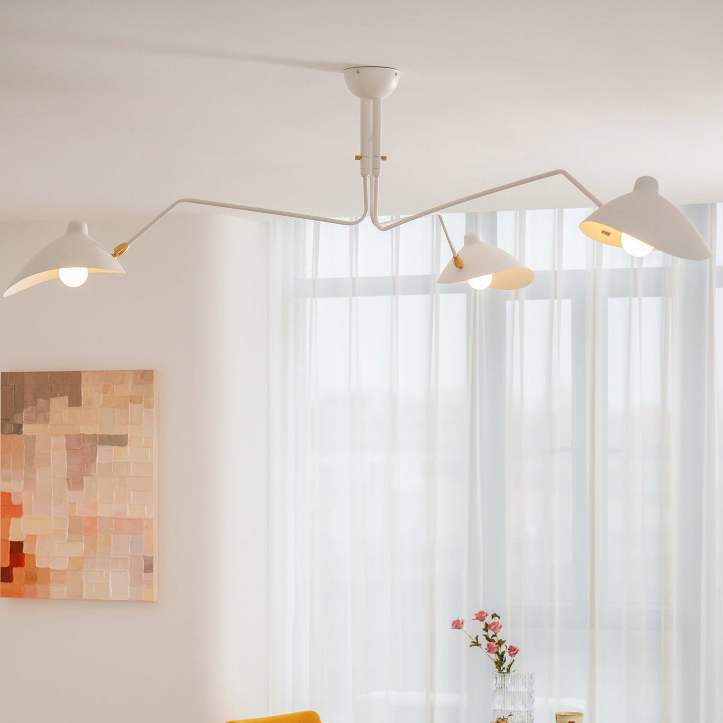 Articulated Arm Reflector Ceiling Light — Mid-Century Brass