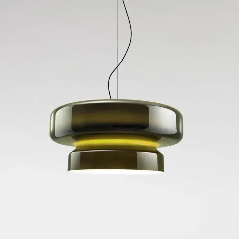 Tiered Glass Disc Pendant Light — Colored Glass Shade with Metal Ring Accent, Modern LED Ceiling Fixture for Dining Rooms, Kitchens & Bedrooms, Available in Green, Red & Purple Erbstuk