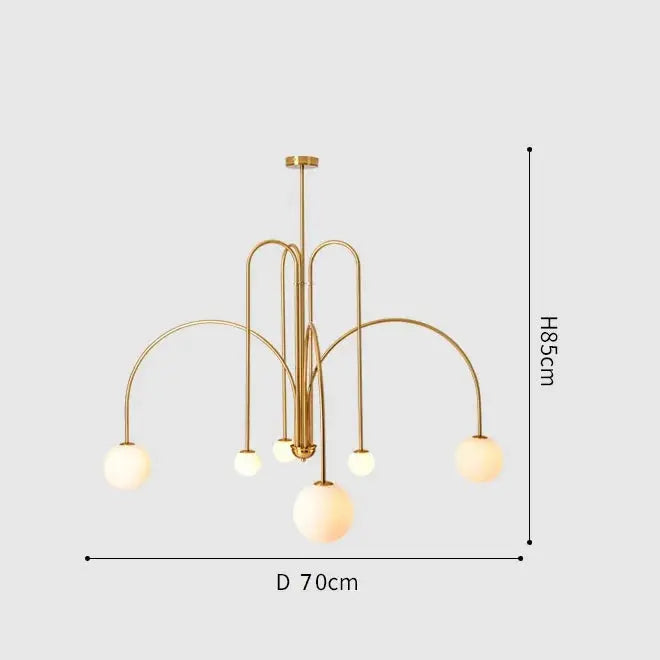 Branching Arc Sputnik Chandelier — Nordic Art Deco Pendant Light with Milk Glass Globes for Dining Room, Living Room, Restaurant and Cafe, Black Gold and Red Multi-Head Ceiling Light Erbstuk