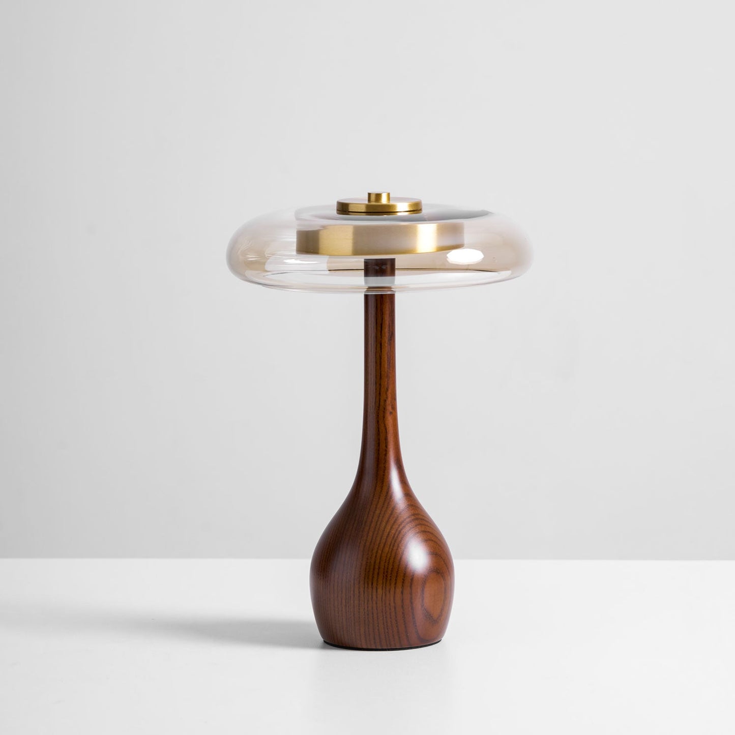 Cognac Glass and Walnut Table Lamp