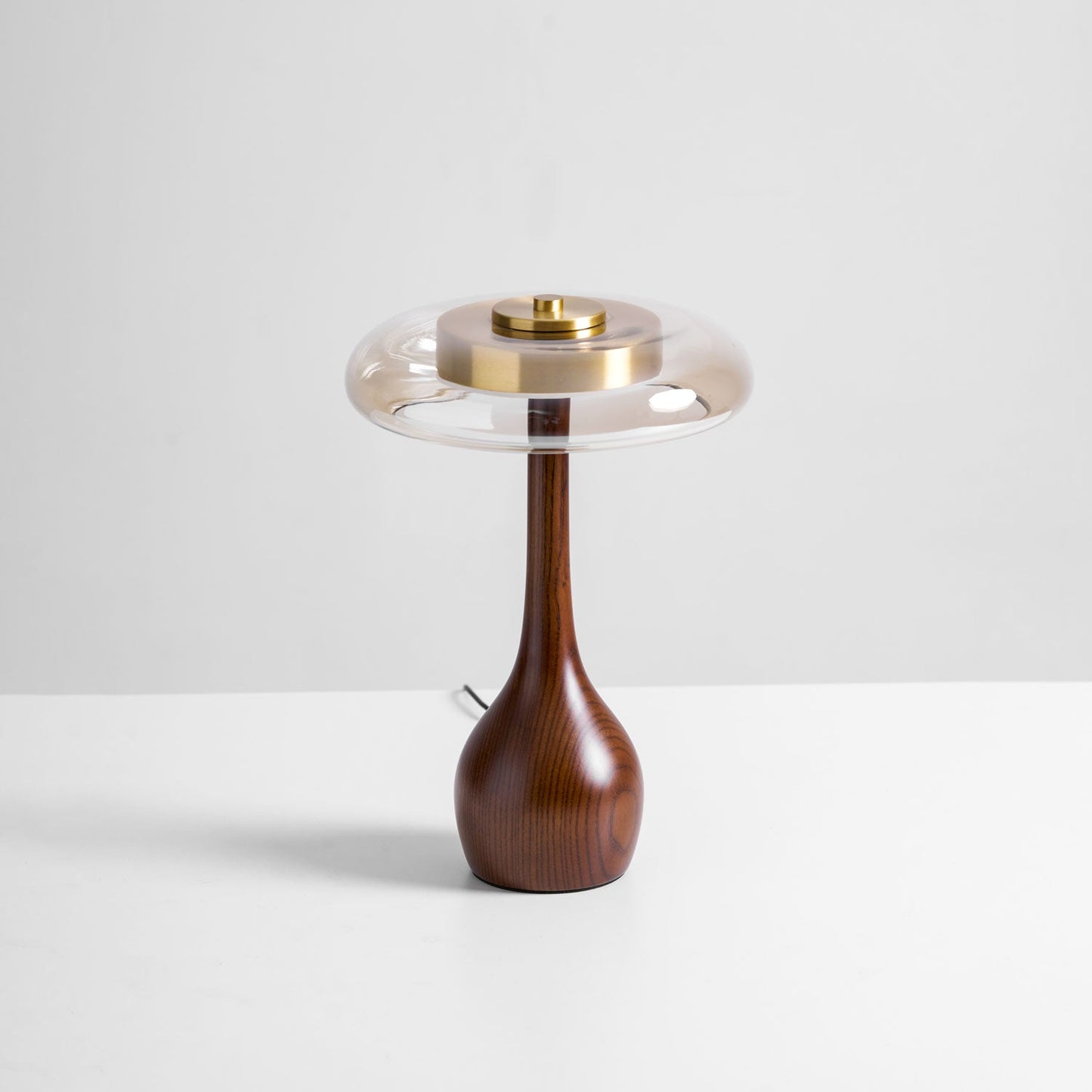 Cognac Glass and Walnut Table Lamp