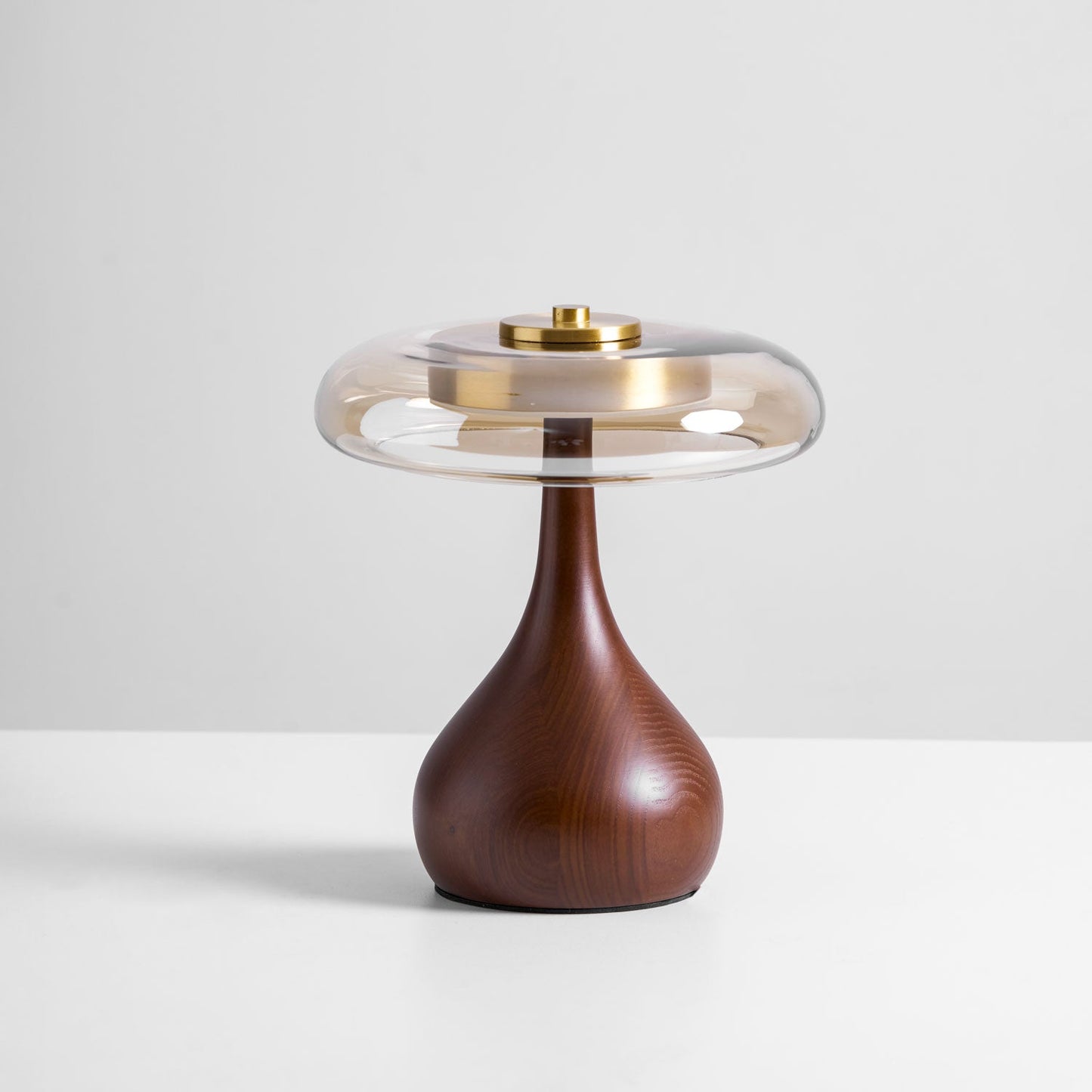 Cognac Glass and Walnut Table Lamp