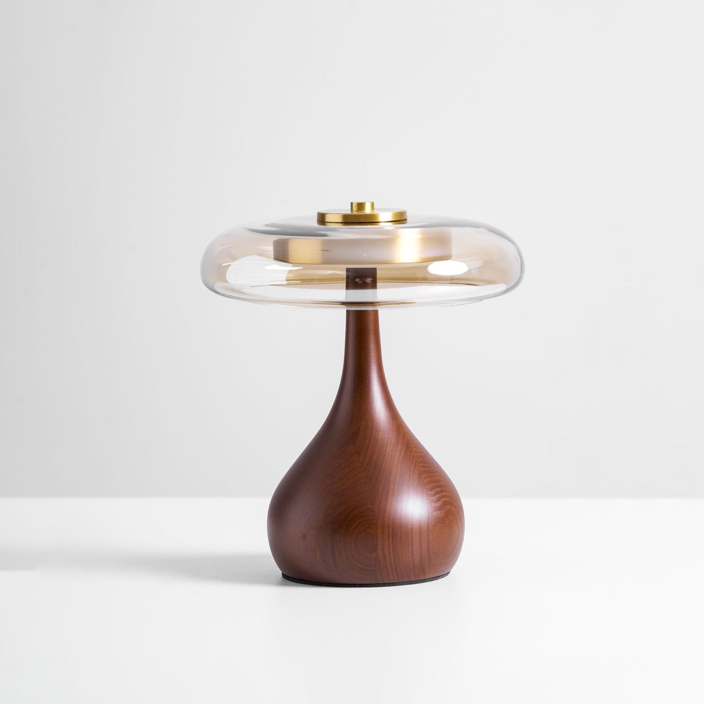 Cognac Glass and Walnut Table Lamp
