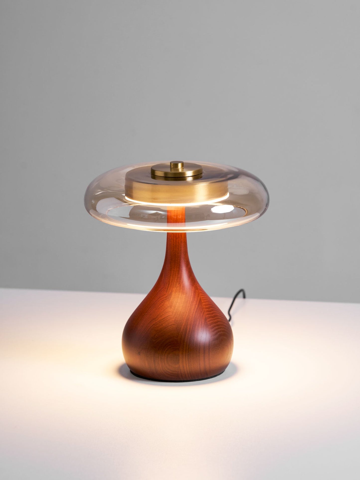 Cognac Glass and Walnut Table Lamp