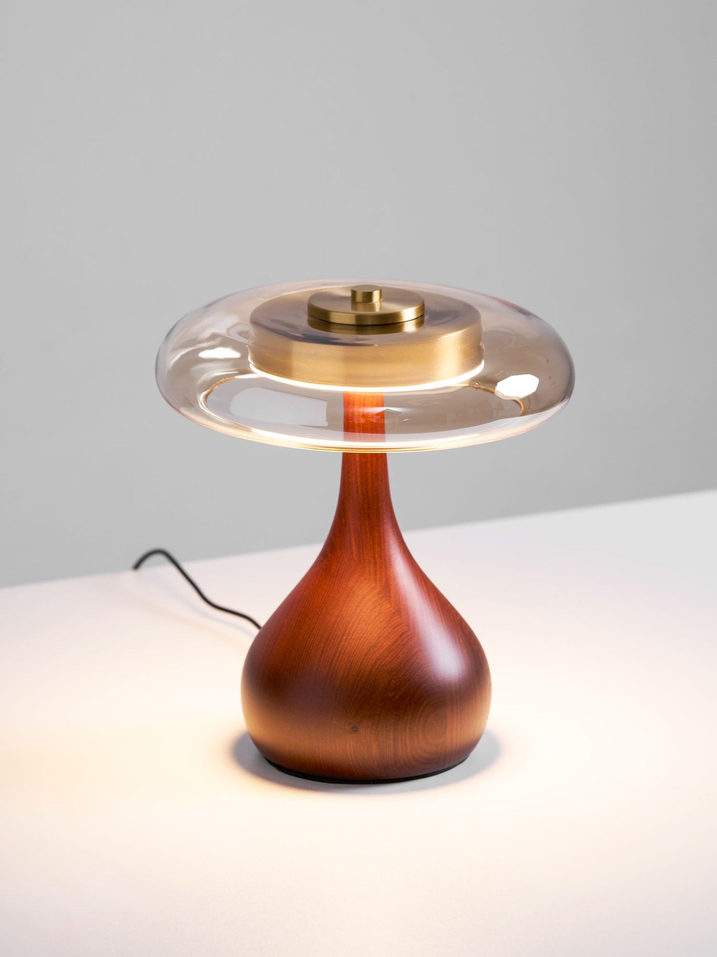 Cognac Glass and Walnut Table Lamp