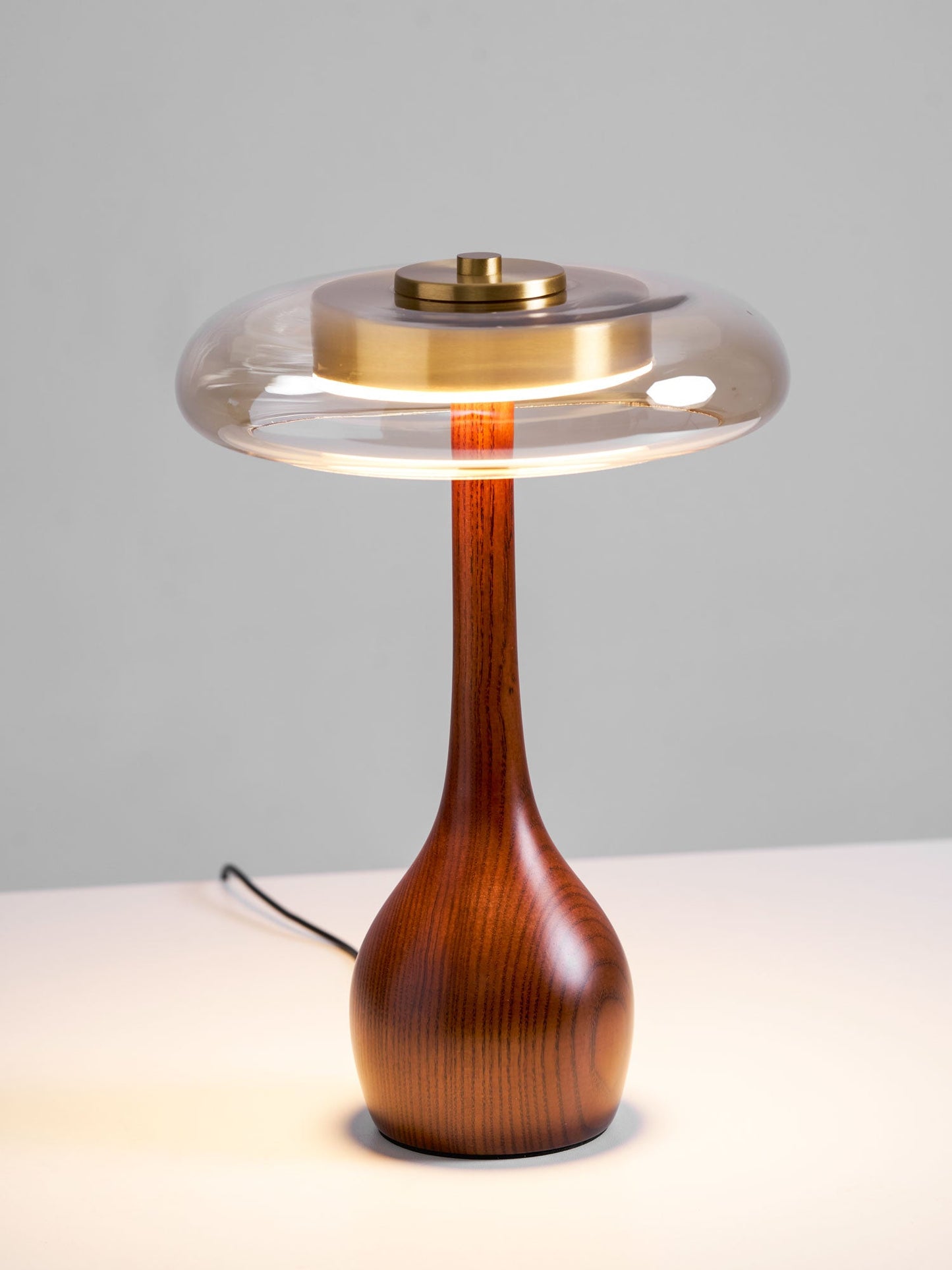 Cognac Glass and Walnut Table Lamp