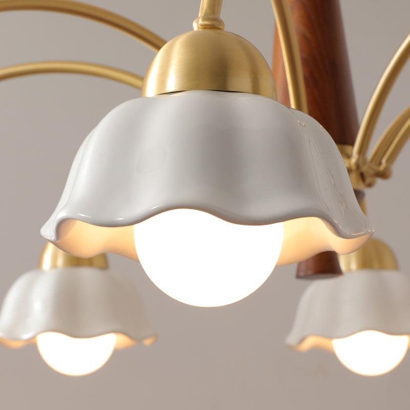 Mid Century Walnut and Brass Chandelier