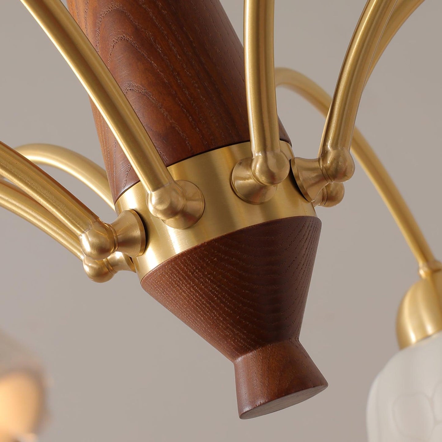 Mid Century Walnut and Brass Chandelier