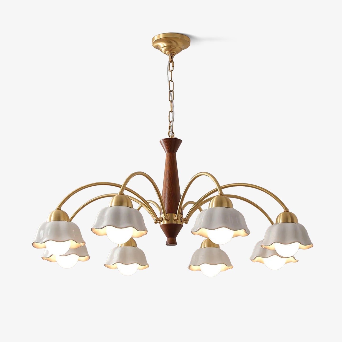 Mid Century Walnut and Brass Chandelier