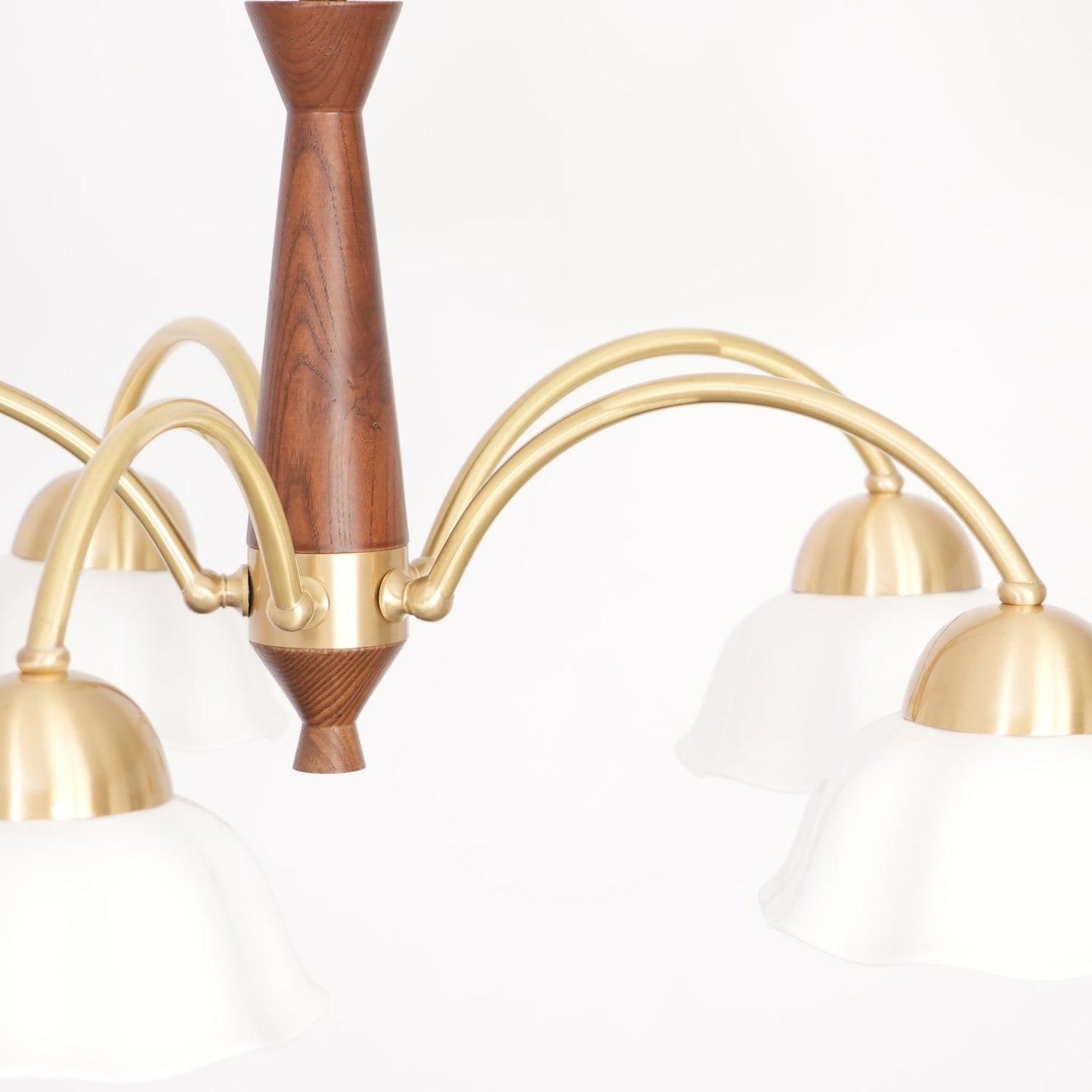 Mid Century Walnut and Brass Chandelier