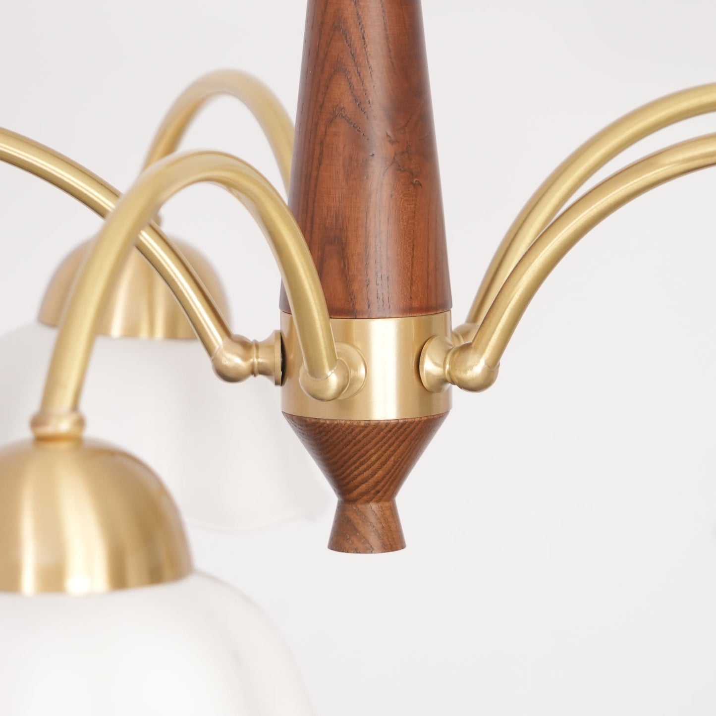 Mid Century Walnut and Brass Chandelier