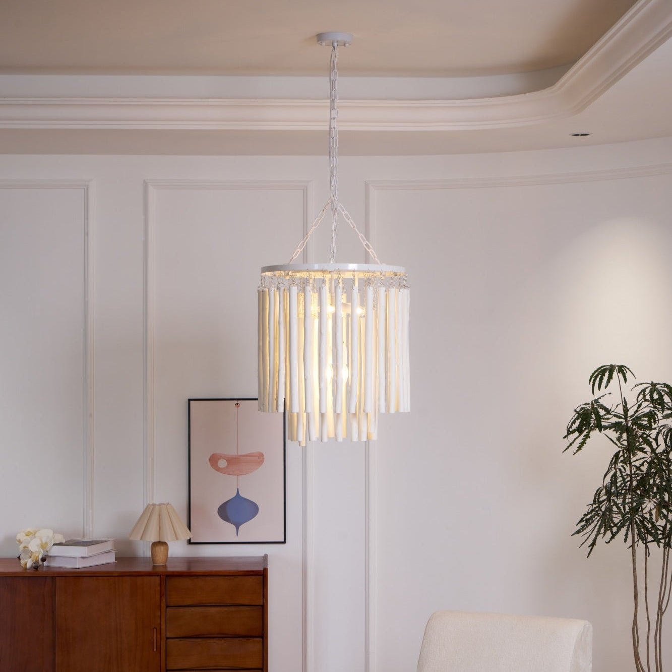 Aspen Layered Wood Rod Chandelier