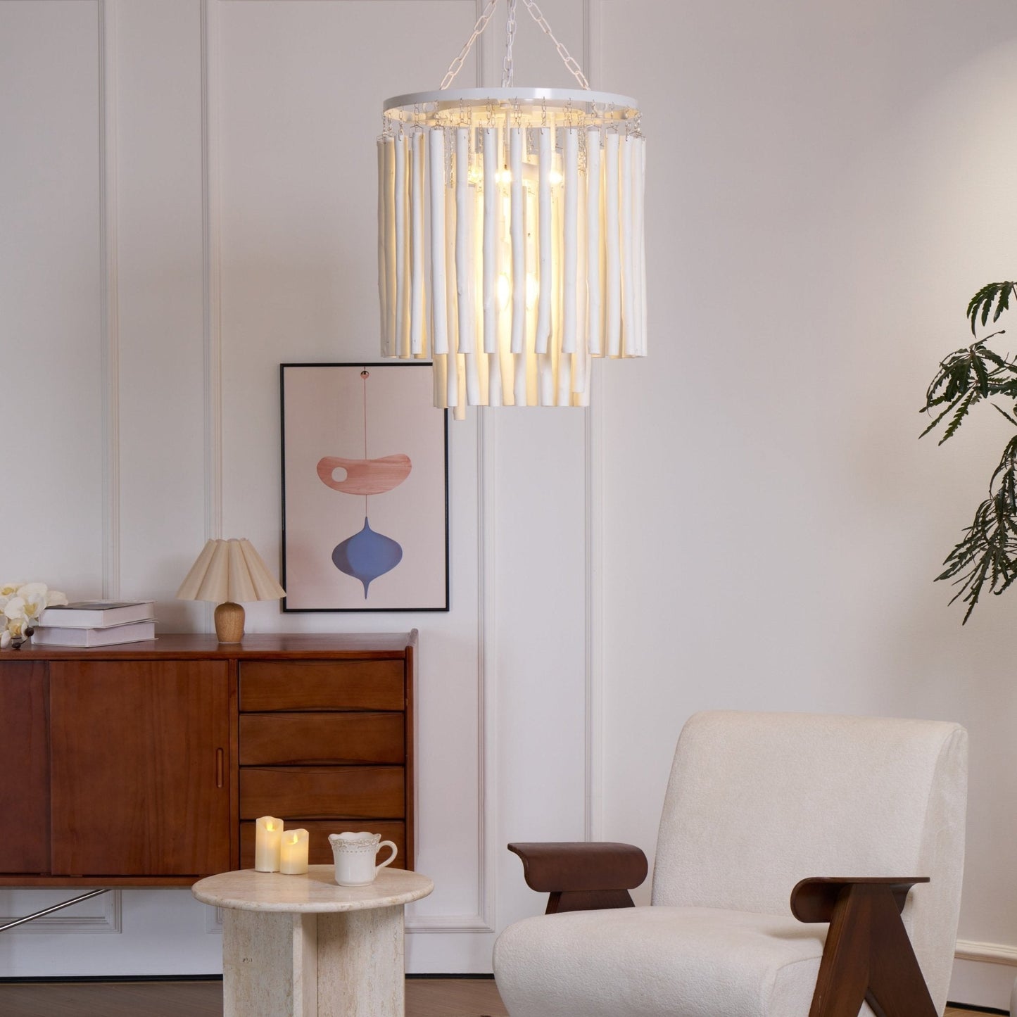 Aspen Layered Wood Rod Chandelier