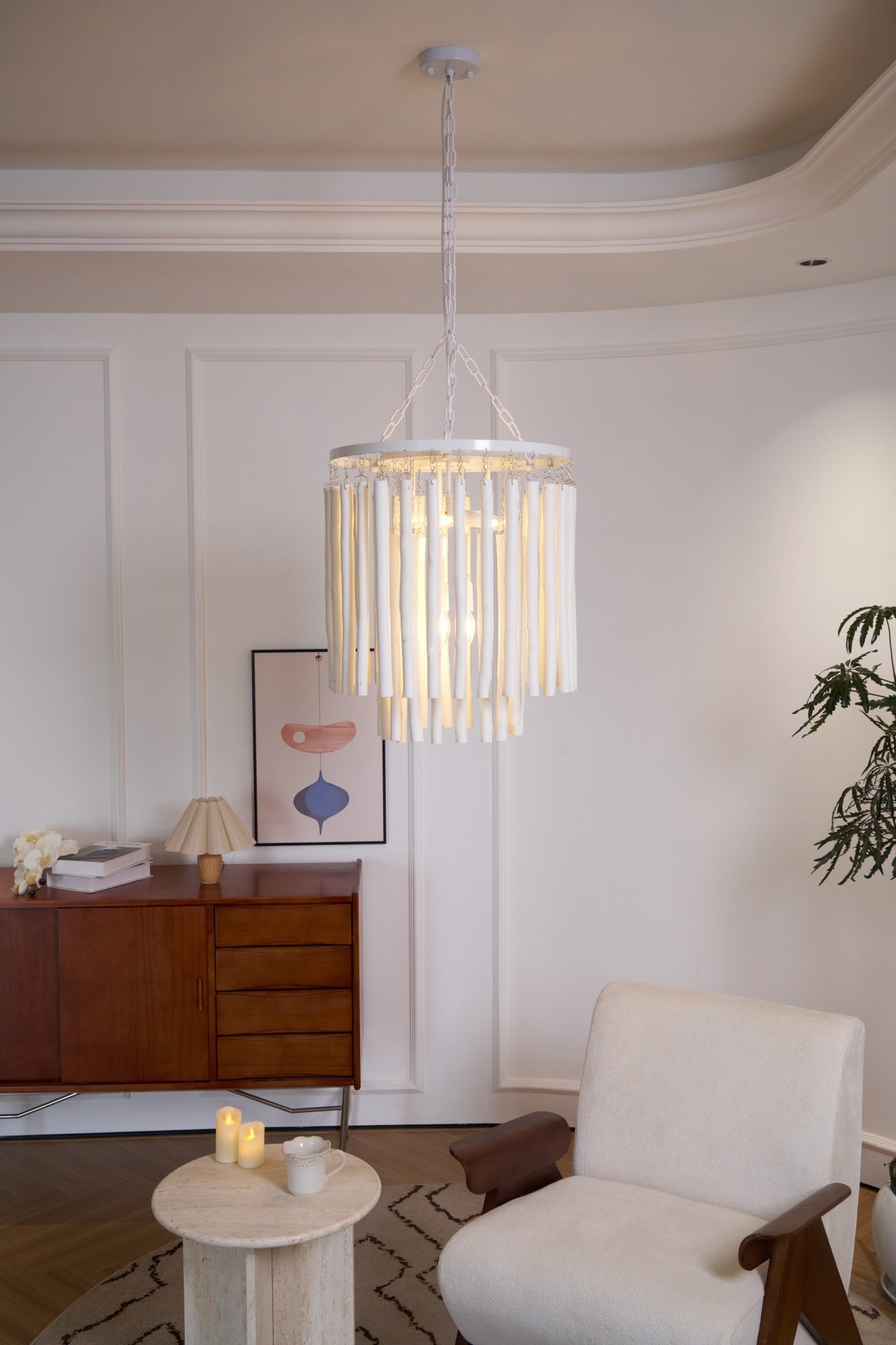 Aspen Layered Wood Rod Chandelier