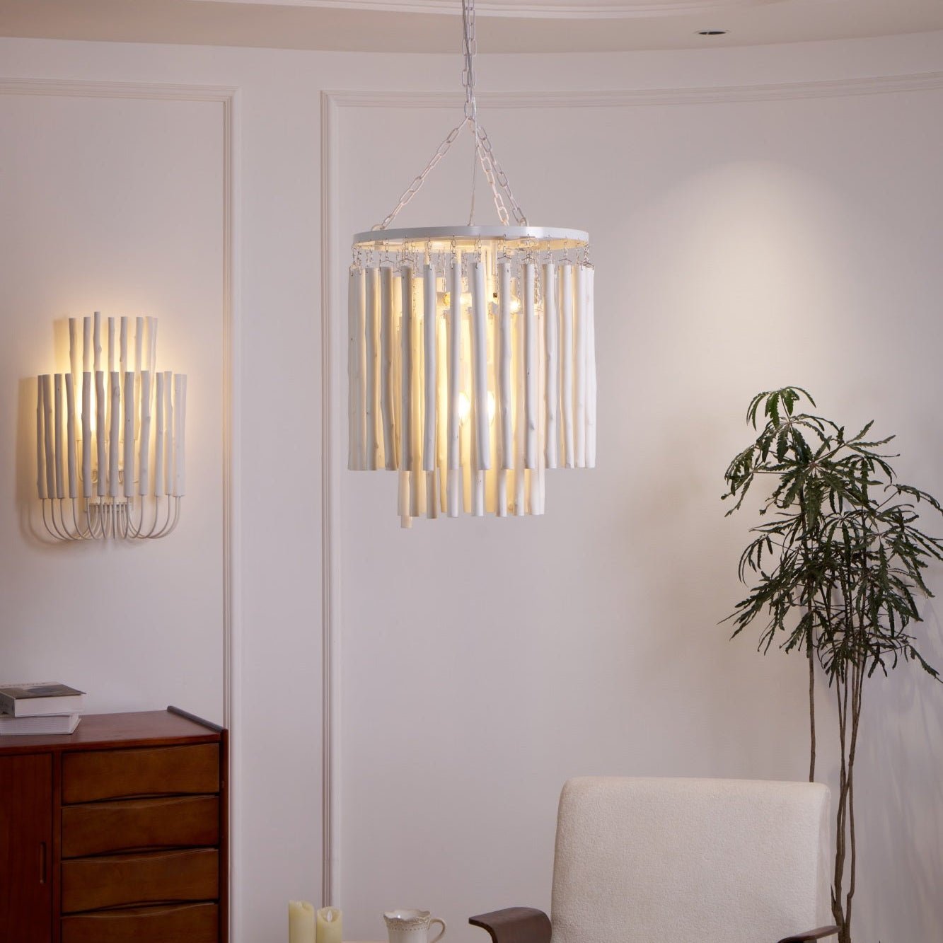 Aspen Layered Wood Rod Chandelier