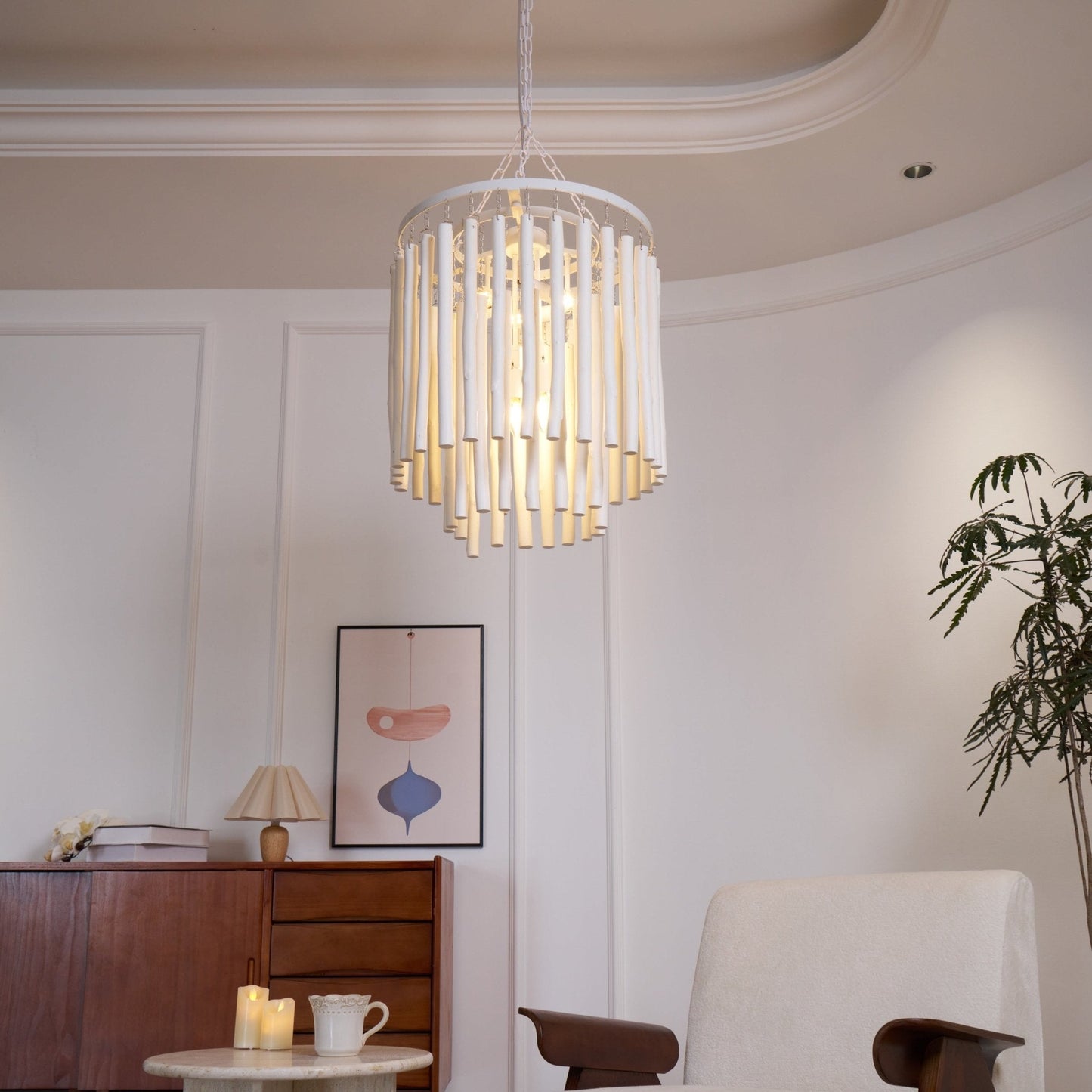 Aspen Layered Wood Rod Chandelier
