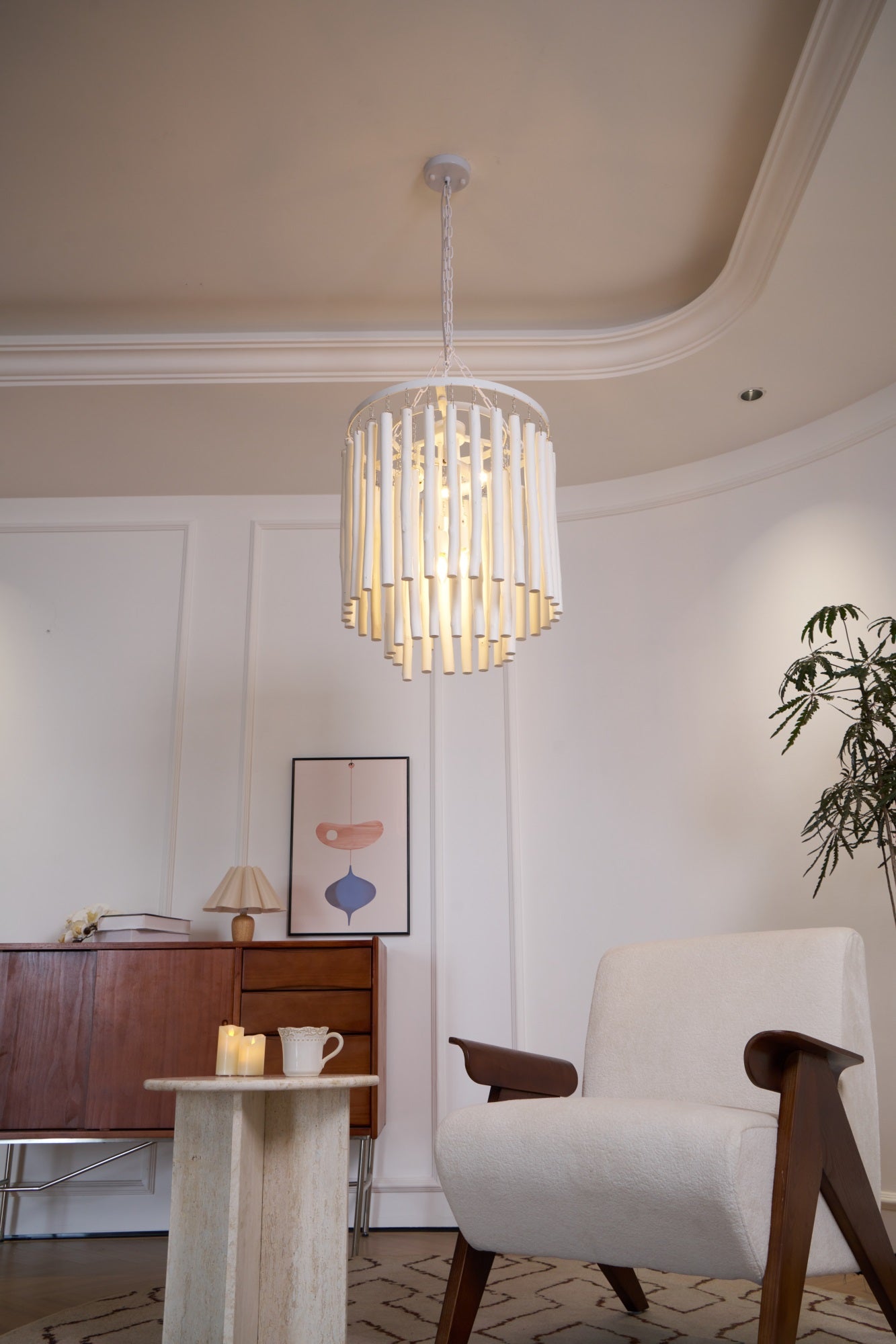 Aspen Layered Wood Rod Chandelier