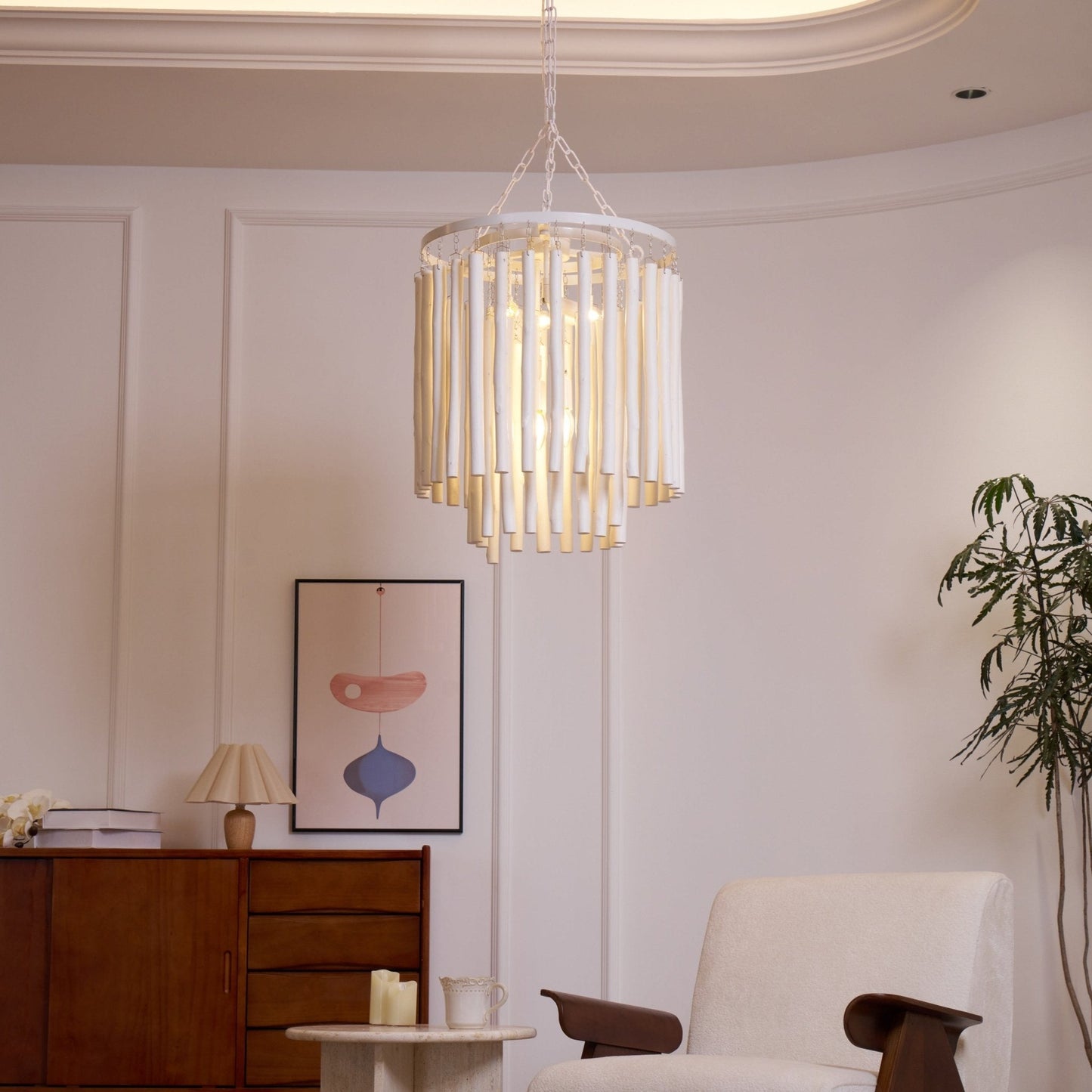 Aspen Layered Wood Rod Chandelier