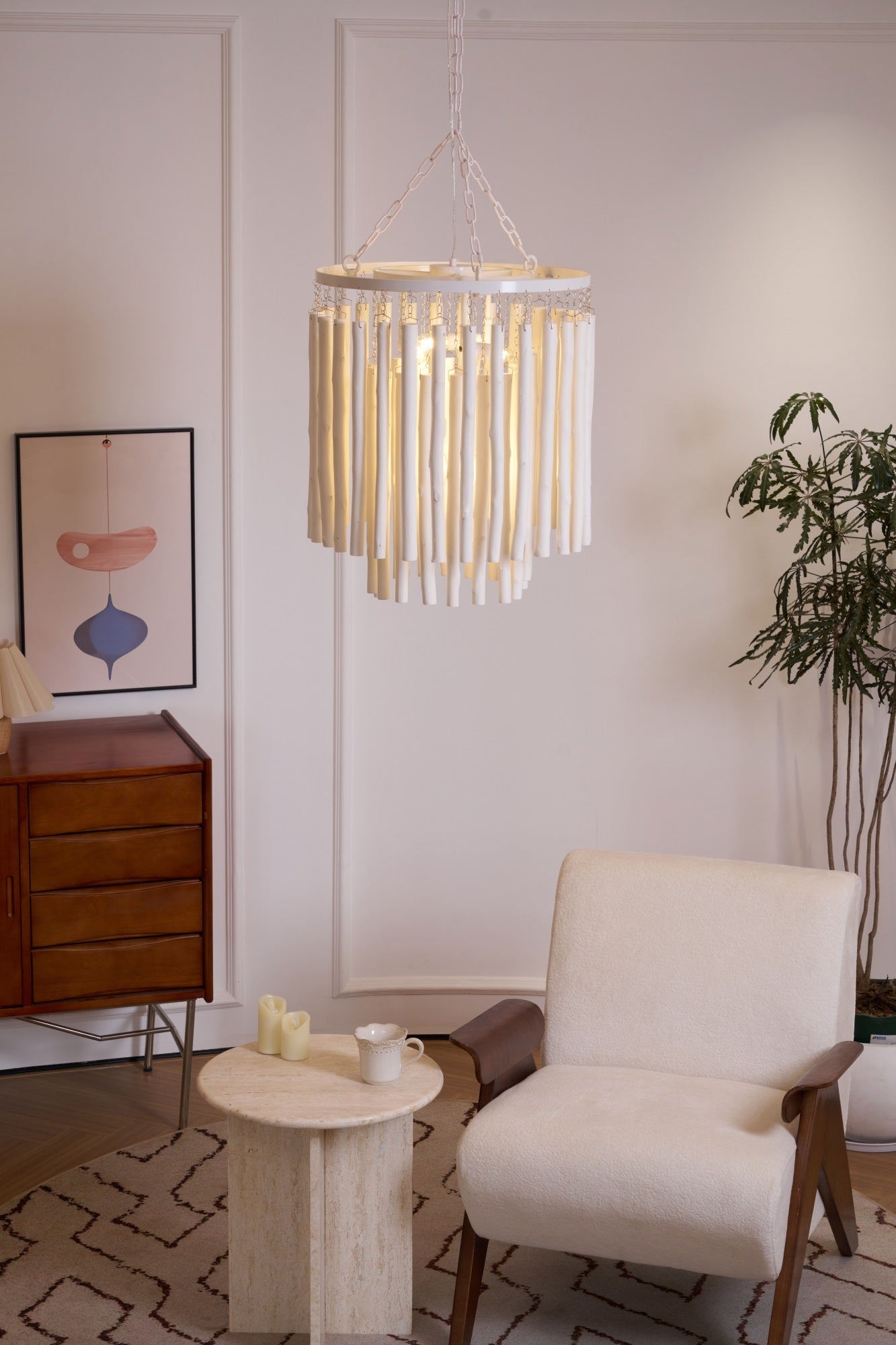 Aspen Layered Wood Rod Chandelier