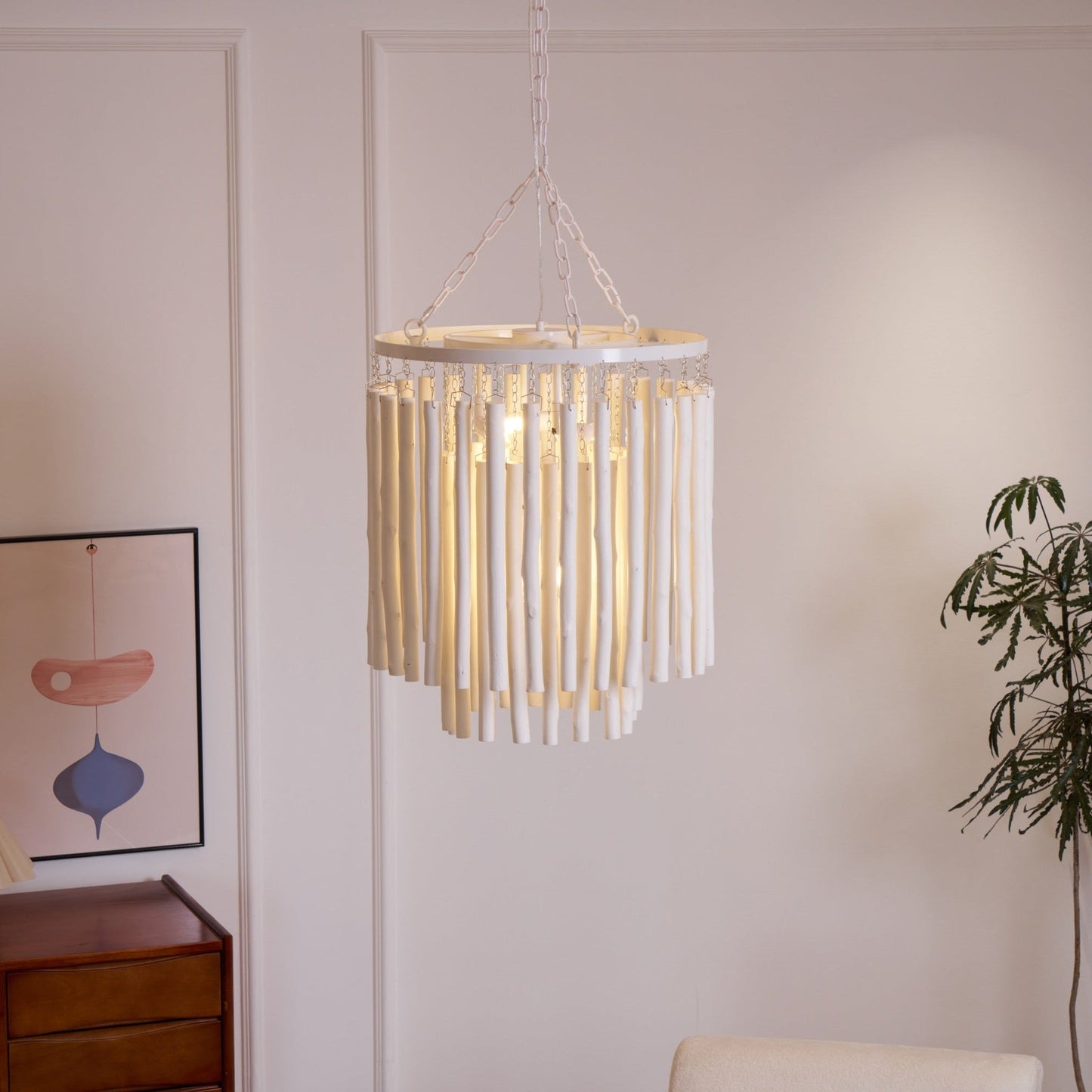 Aspen Layered Wood Rod Chandelier