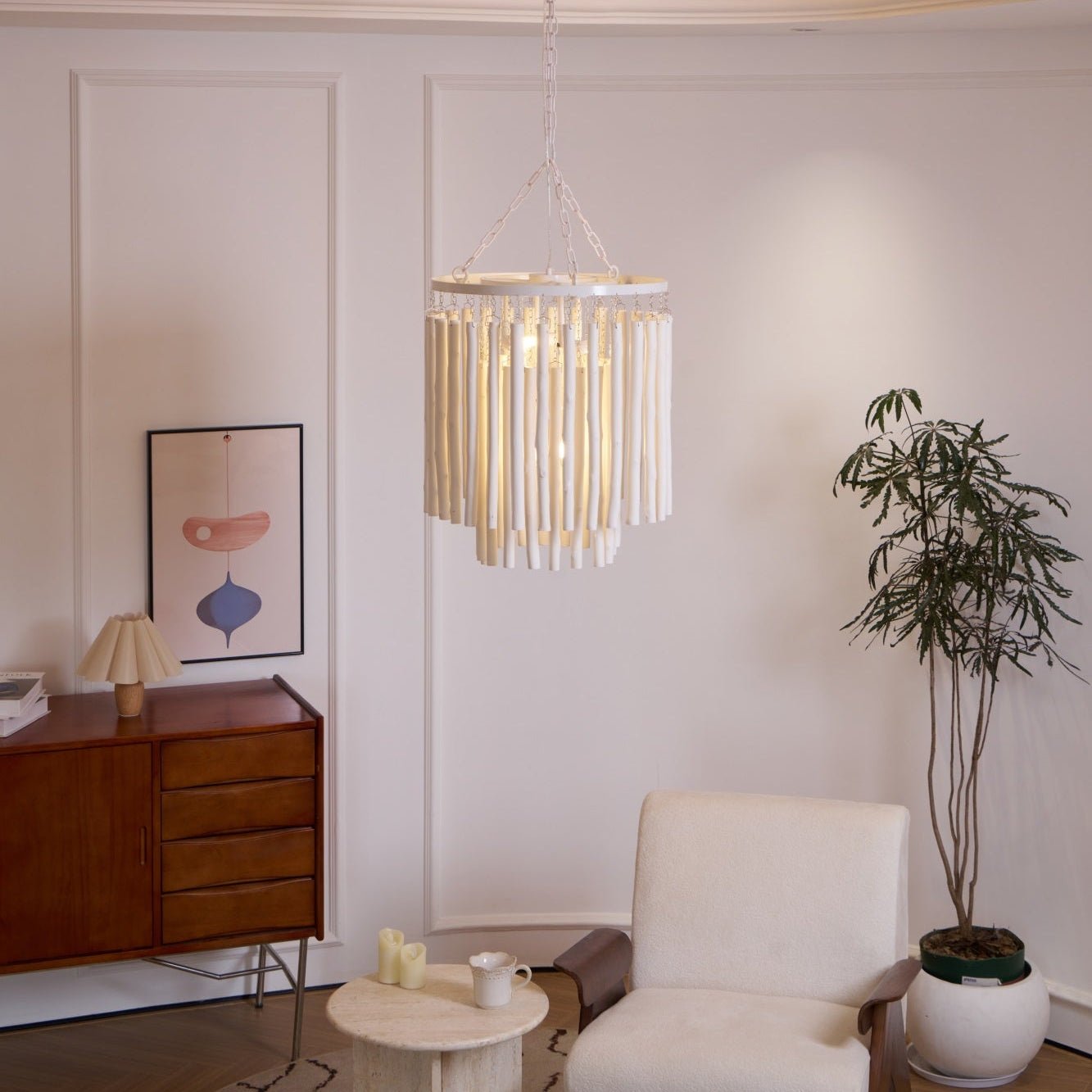 Aspen Layered Wood Rod Chandelier