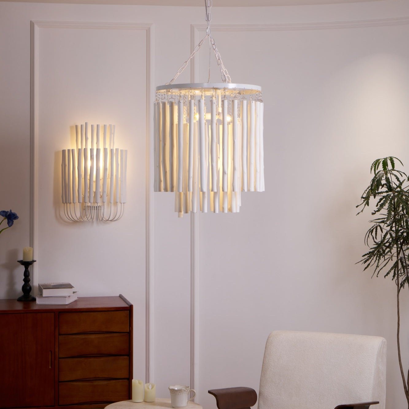 Aspen Layered Wood Rod Chandelier