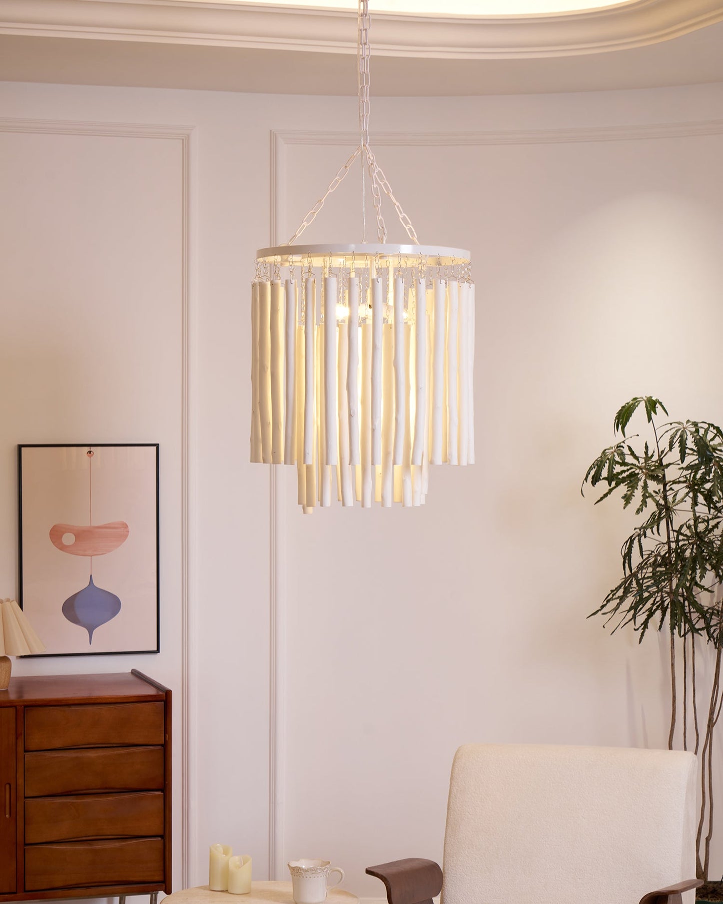 Aspen Layered Wood Rod Chandelier