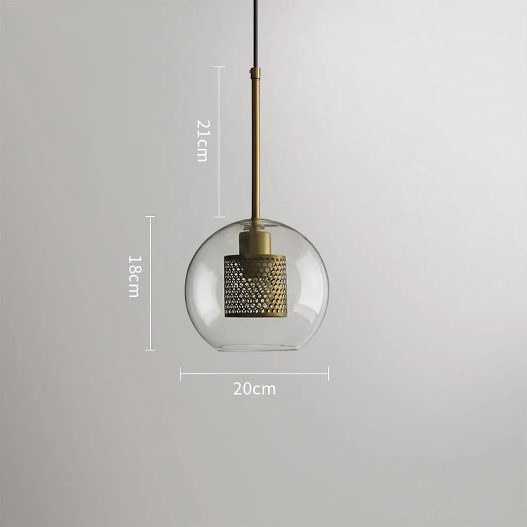 Mesh-Banded Glass Globe Pendant Light — Metal & Glass Shade in Sphere, Capsule & Oversized Silhouettes, Bronze Finish, E27 Modern Hanging Lamp for Kitchens, Bars, Bedrooms & Dining Rooms Erbstuk