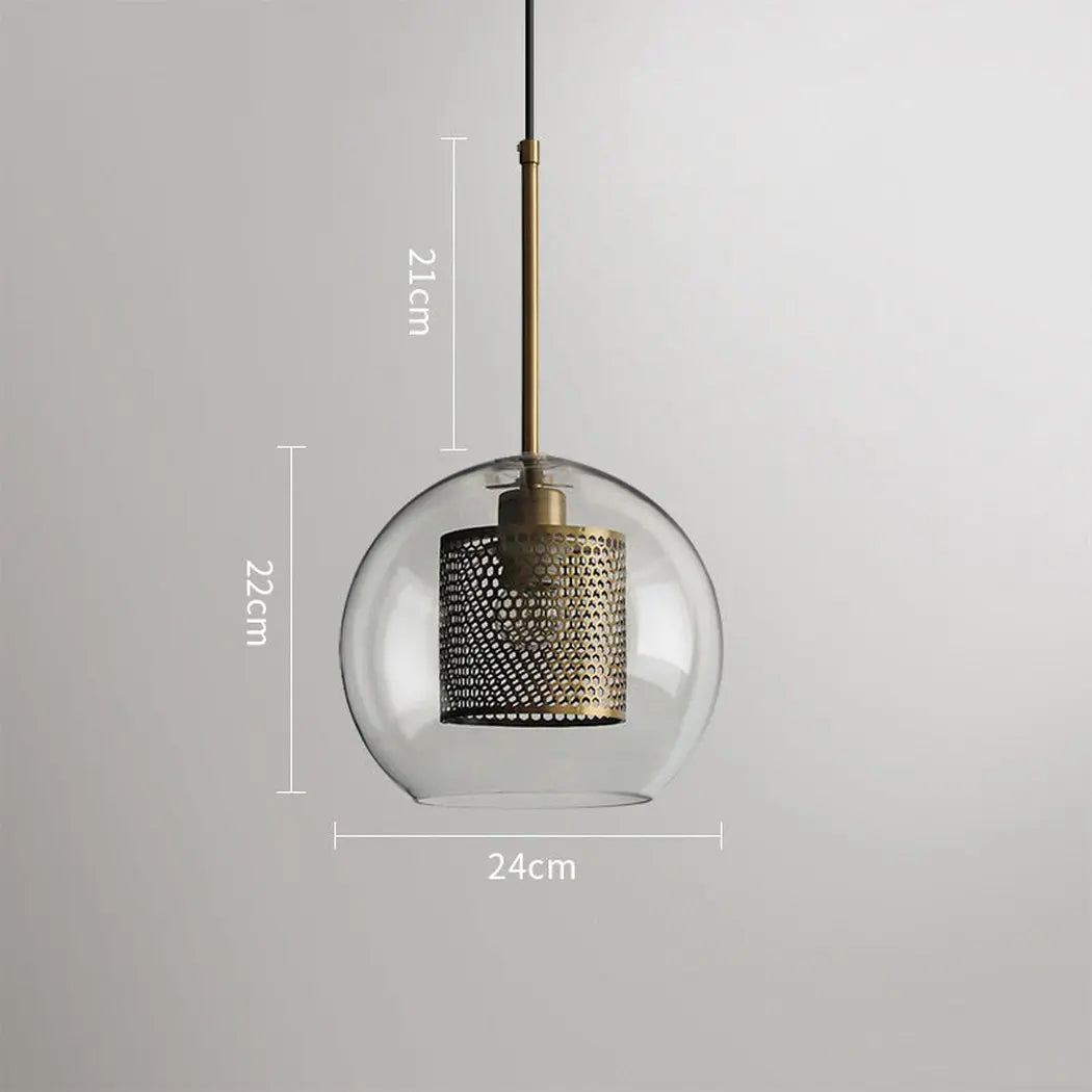 Mesh-Banded Glass Globe Pendant Light — Metal & Glass Shade in Sphere, Capsule & Oversized Silhouettes, Bronze Finish, E27 Modern Hanging Lamp for Kitchens, Bars, Bedrooms & Dining Rooms Erbstuk