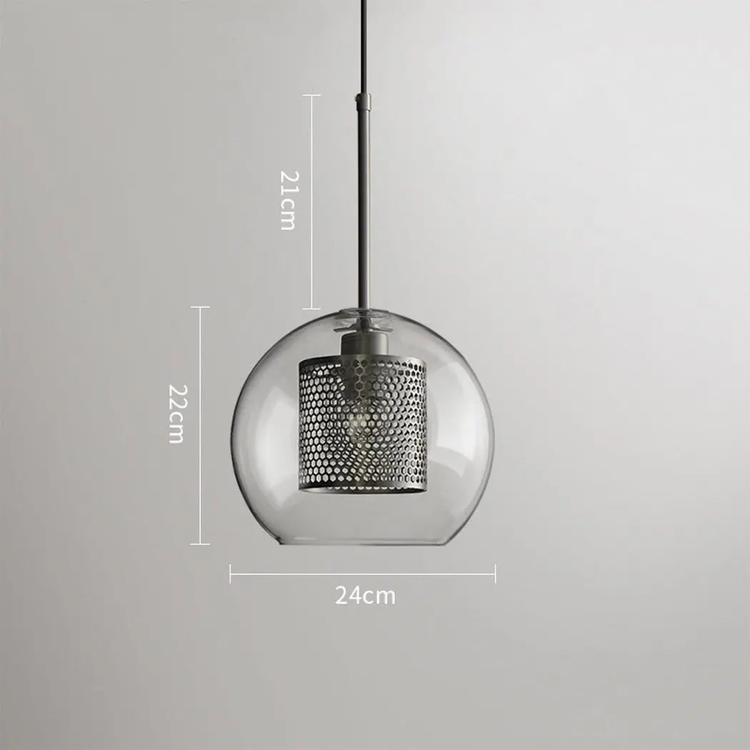 Mesh-Banded Glass Globe Pendant Light — Metal & Glass Shade in Sphere, Capsule & Oversized Silhouettes, Bronze Finish, E27 Modern Hanging Lamp for Kitchens, Bars, Bedrooms & Dining Rooms Erbstuk