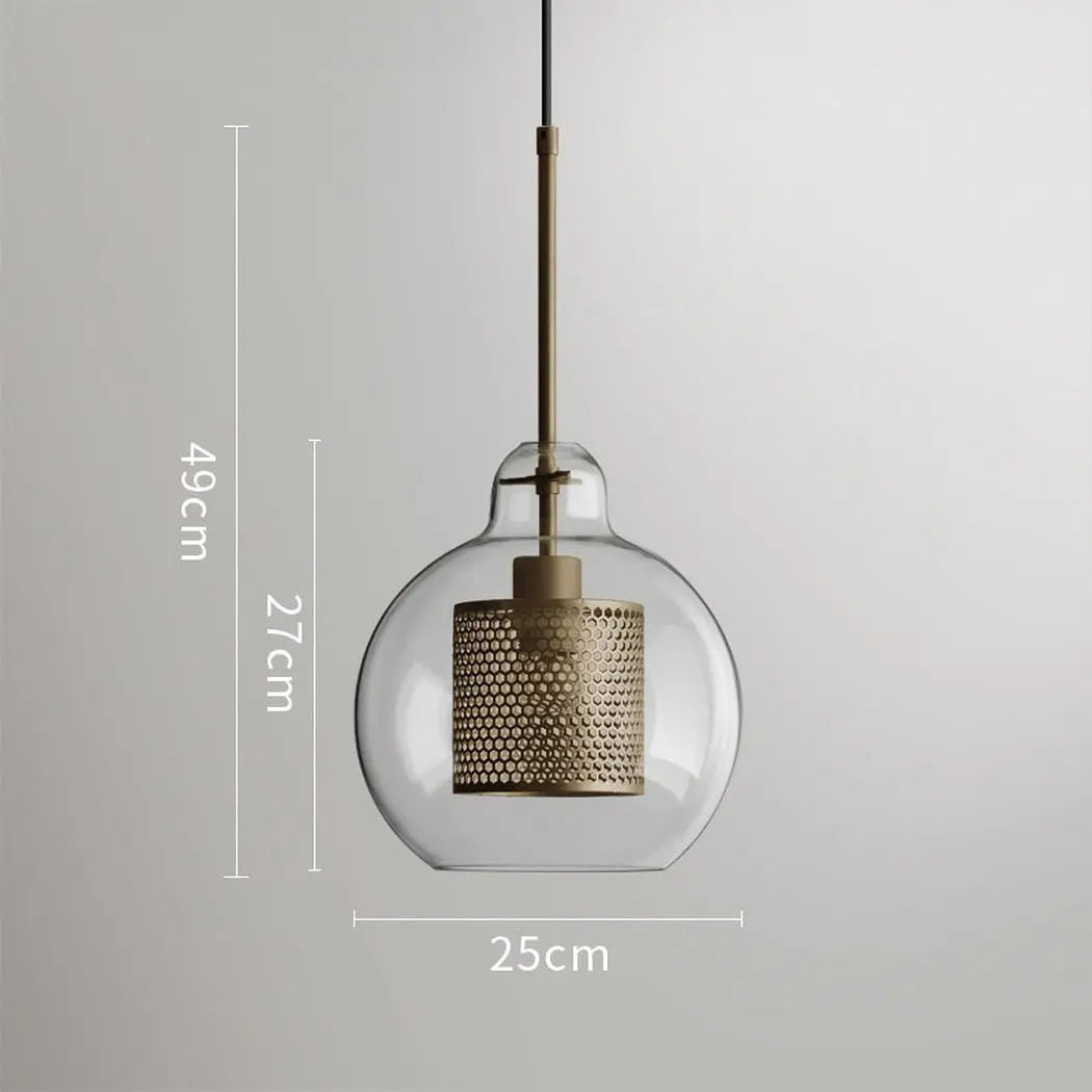Mesh-Banded Glass Globe Pendant Light — Metal & Glass Shade in Sphere, Capsule & Oversized Silhouettes, Bronze Finish, E27 Modern Hanging Lamp for Kitchens, Bars, Bedrooms & Dining Rooms Erbstuk