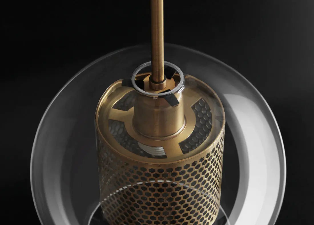 Mesh-Banded Glass Globe Pendant Light — Metal & Glass Shade in Sphere, Capsule & Oversized Silhouettes, Bronze Finish, E27 Modern Hanging Lamp for Kitchens, Bars, Bedrooms & Dining Rooms Erbstuk