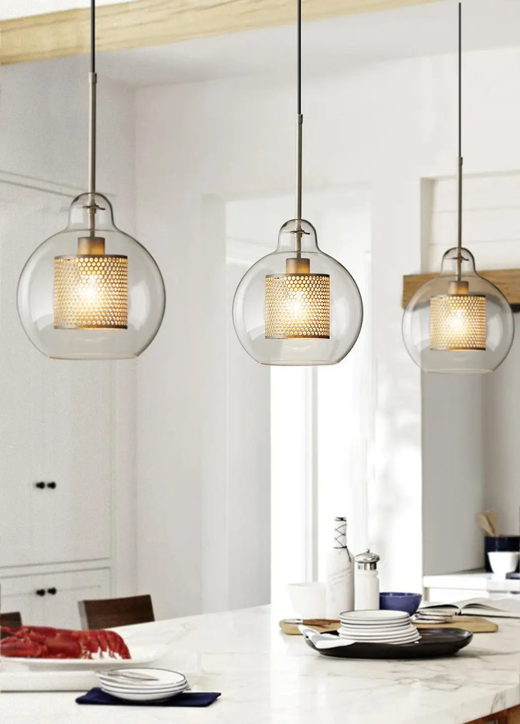 Mesh-Banded Glass Globe Pendant Light — Metal & Glass Shade in Sphere, Capsule & Oversized Silhouettes, Bronze Finish, E27 Modern Hanging Lamp for Kitchens, Bars, Bedrooms & Dining Rooms Erbstuk
