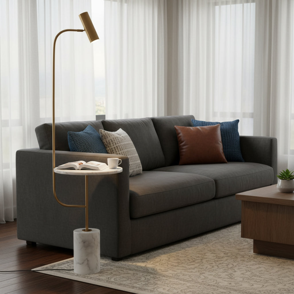 Marble Base Copper Floor Lamp