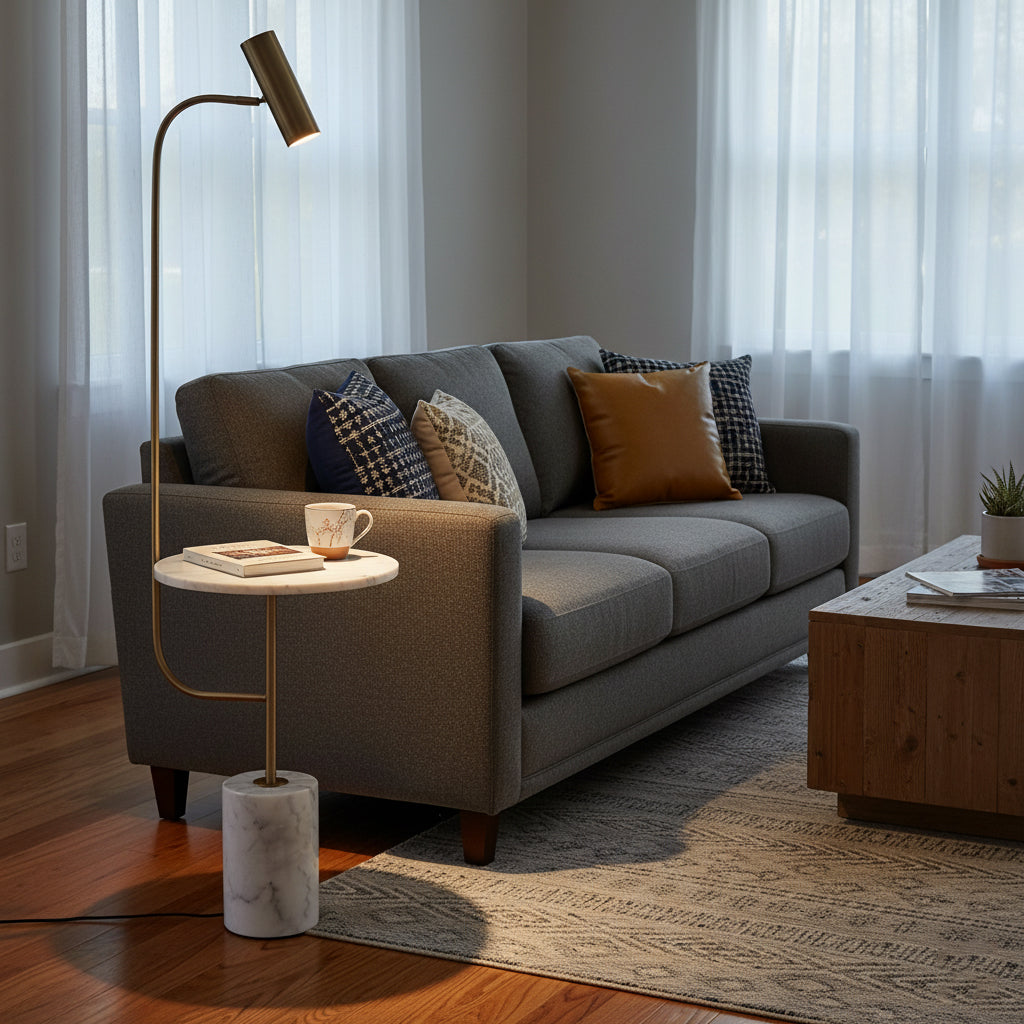 Marble Base Copper Floor Lamp