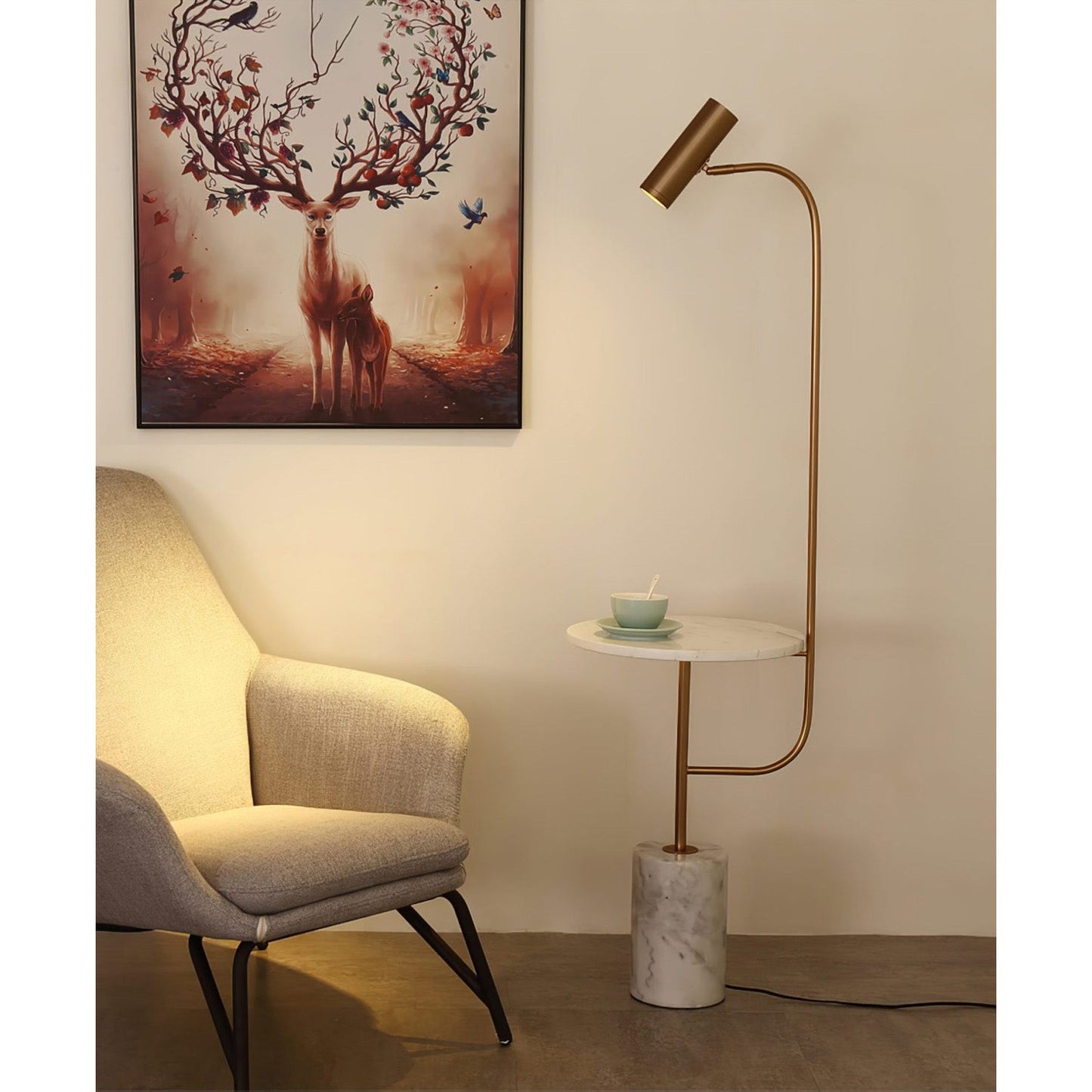 Marble Base Copper Floor Lamp