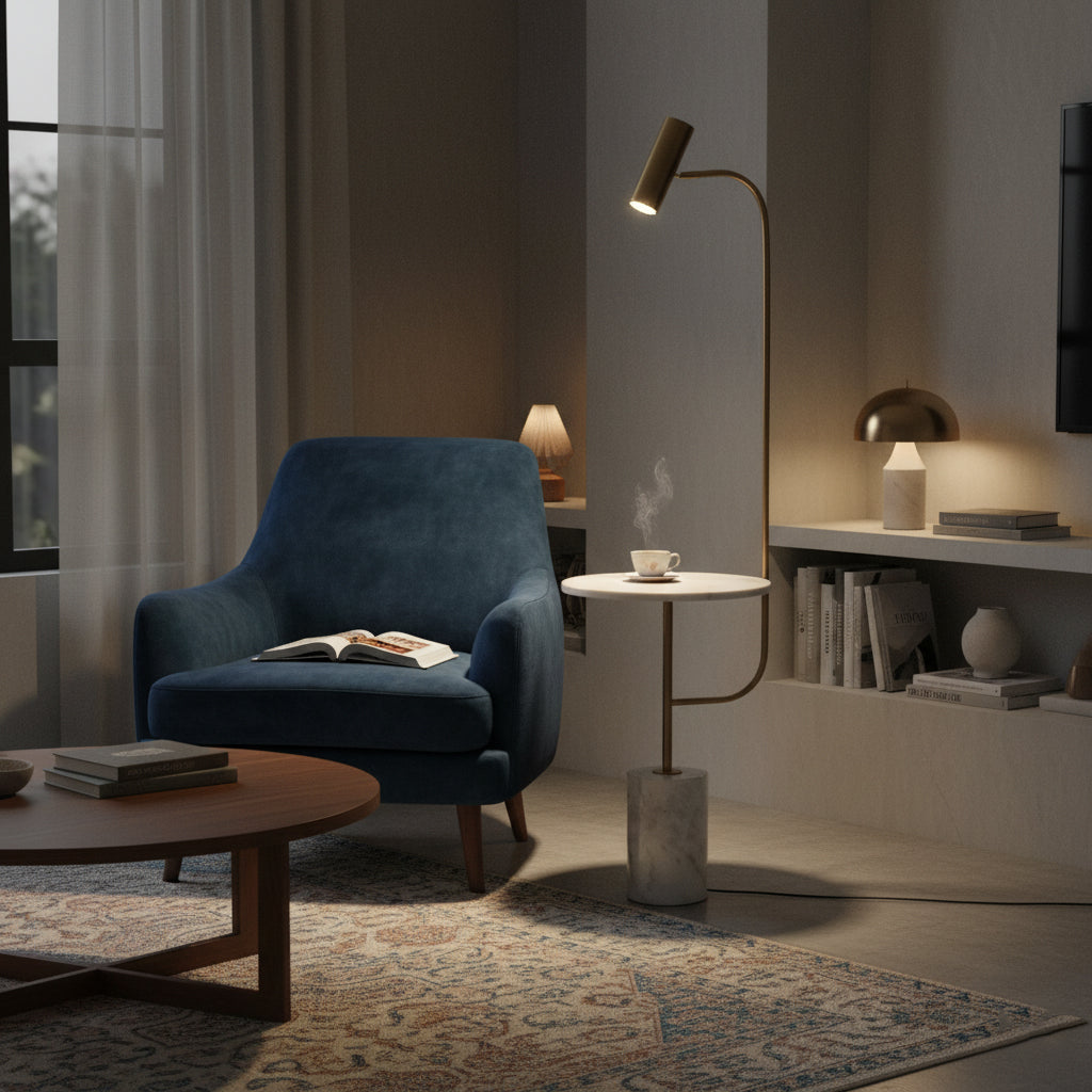 Marble Base Copper Floor Lamp