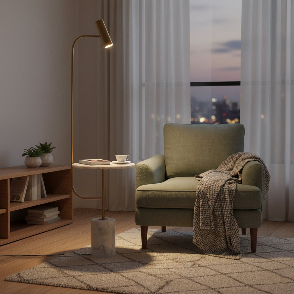 Marble Base Copper Floor Lamp