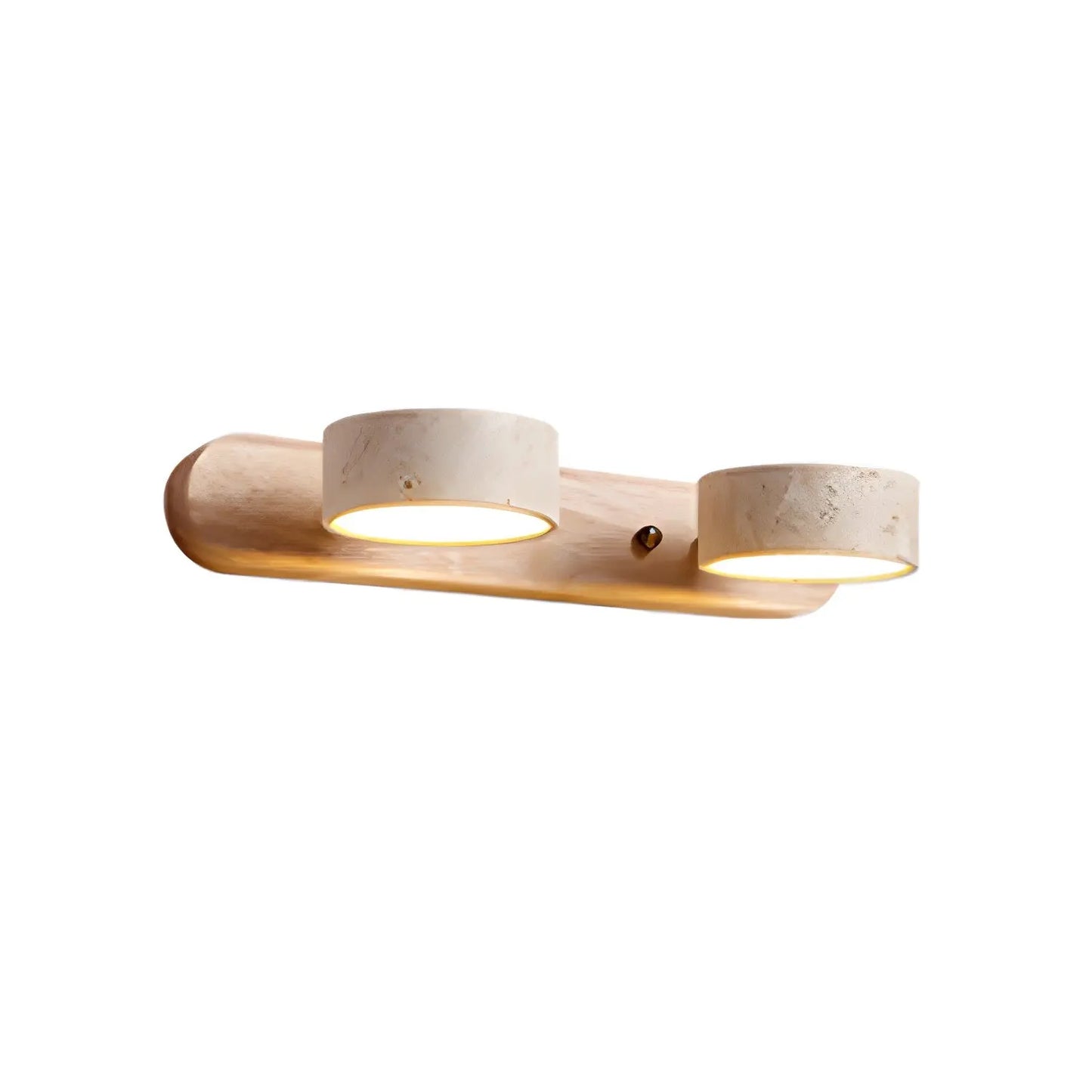 Travertine Stone Duo Wall Light — Rotatable Round LED Sconce for Bathroom Vanity, Dressing Table and Mirror Front, Sculptural Wood and Stone Wall Lamp Erbstuk