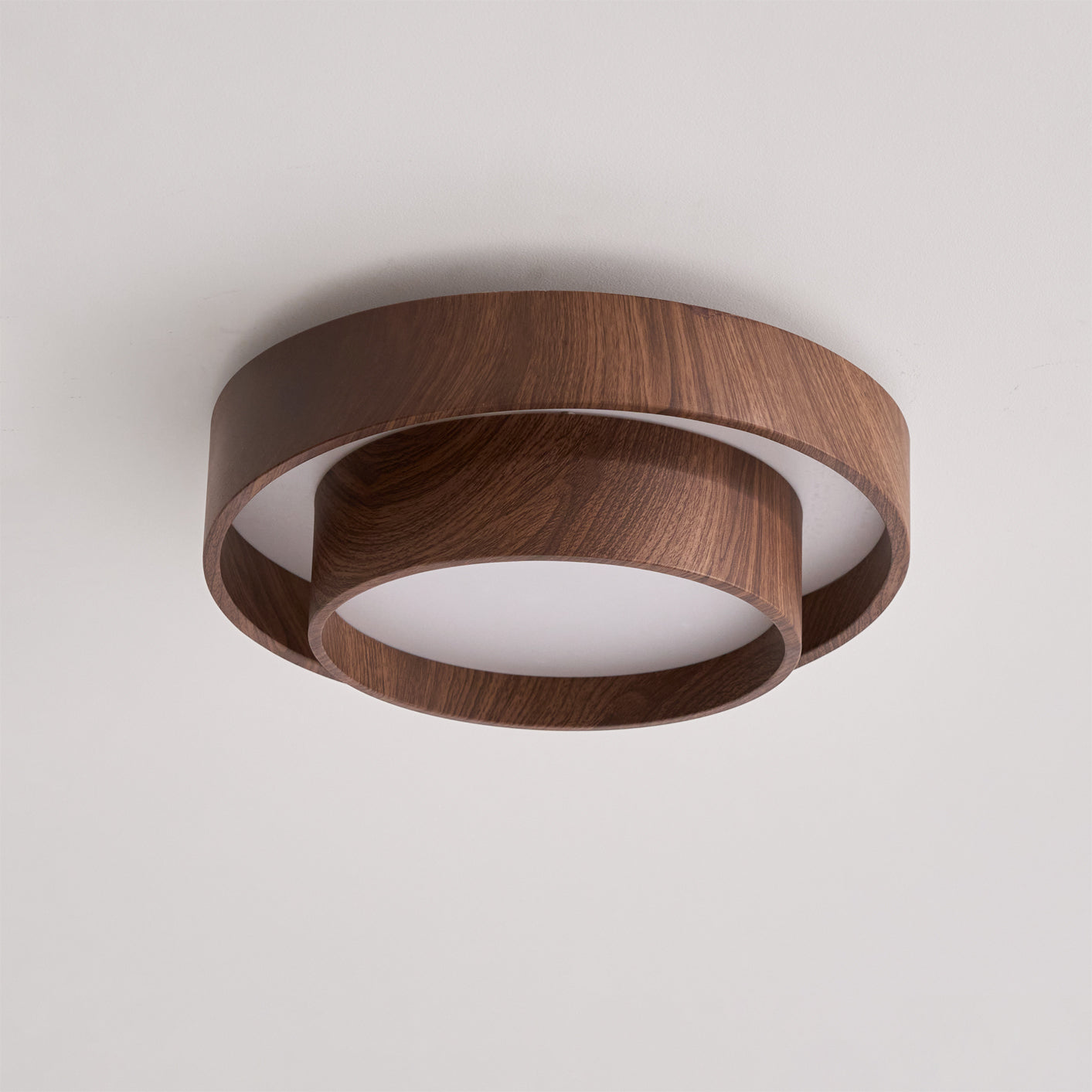 Walnut-Finish Round LED Flush Mount Ceiling Light