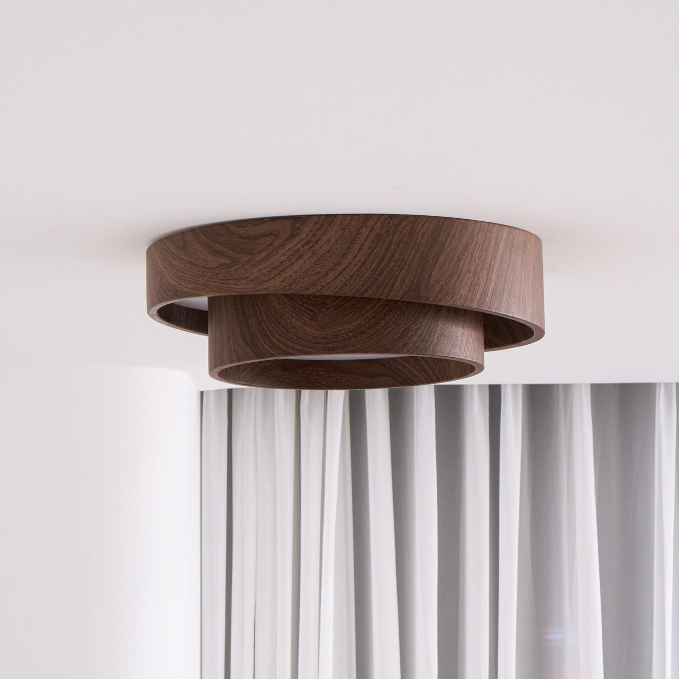 Walnut-Finish Round LED Flush Mount Ceiling Light