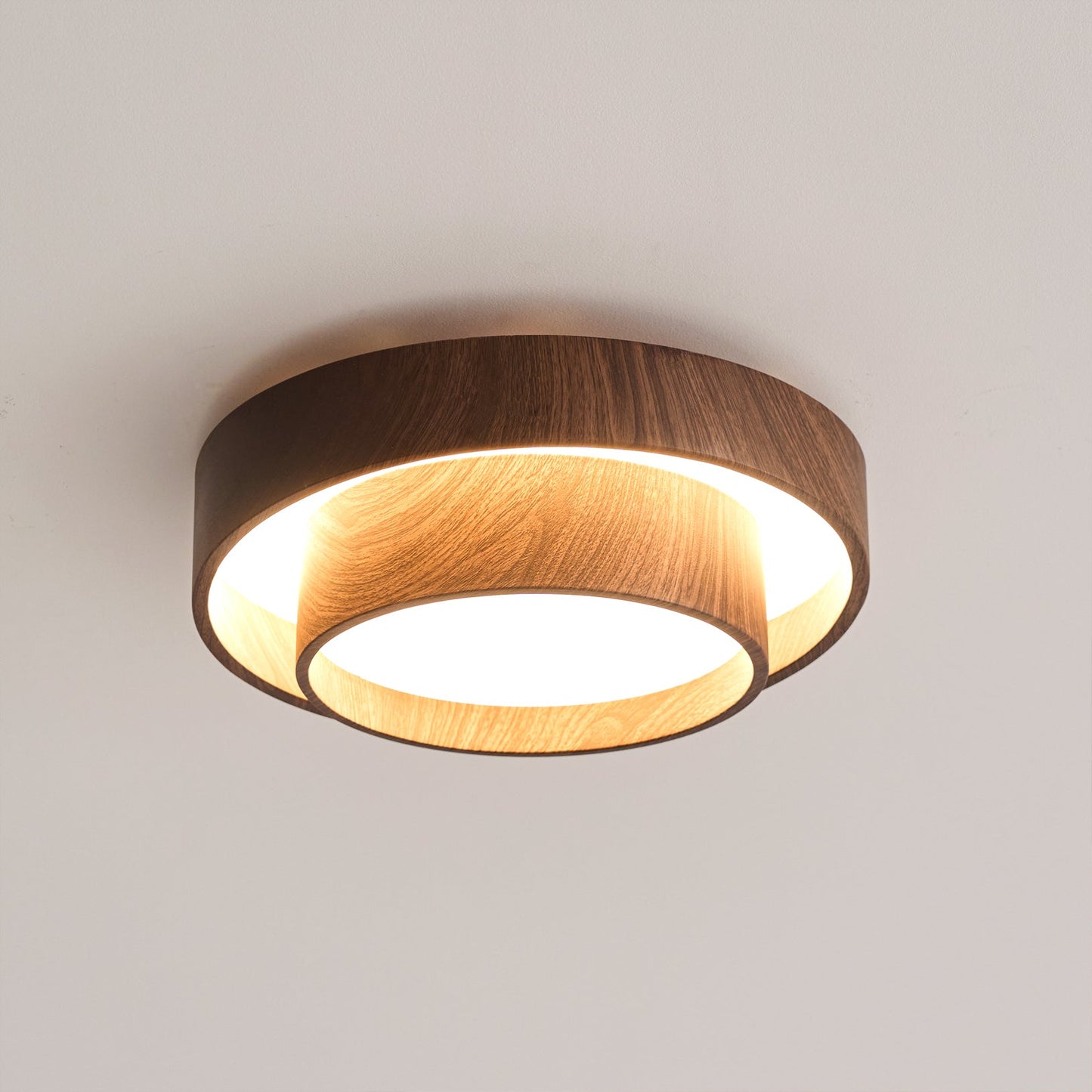 Walnut-Finish Round LED Flush Mount Ceiling Light