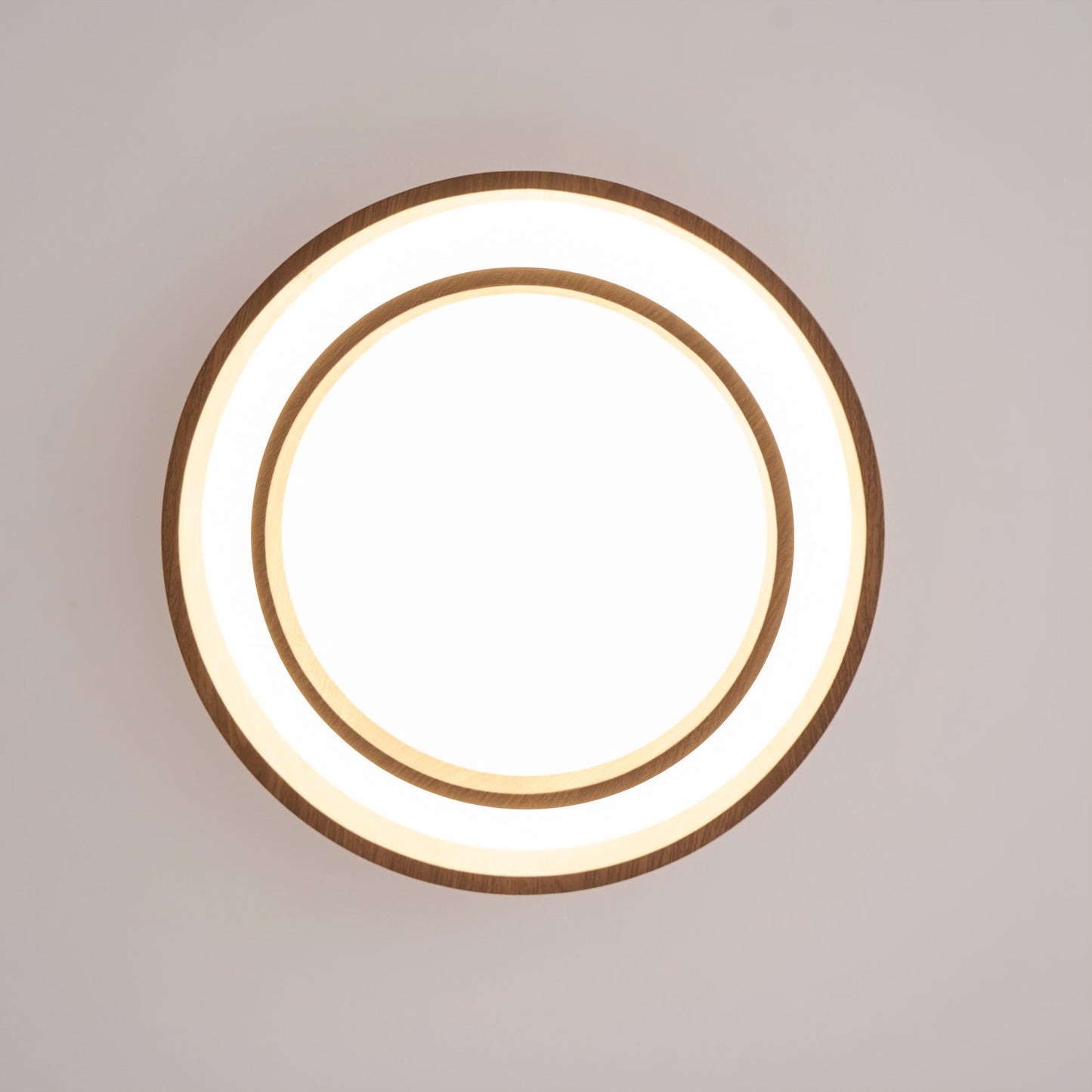 Walnut-Finish Round LED Flush Mount Ceiling Light