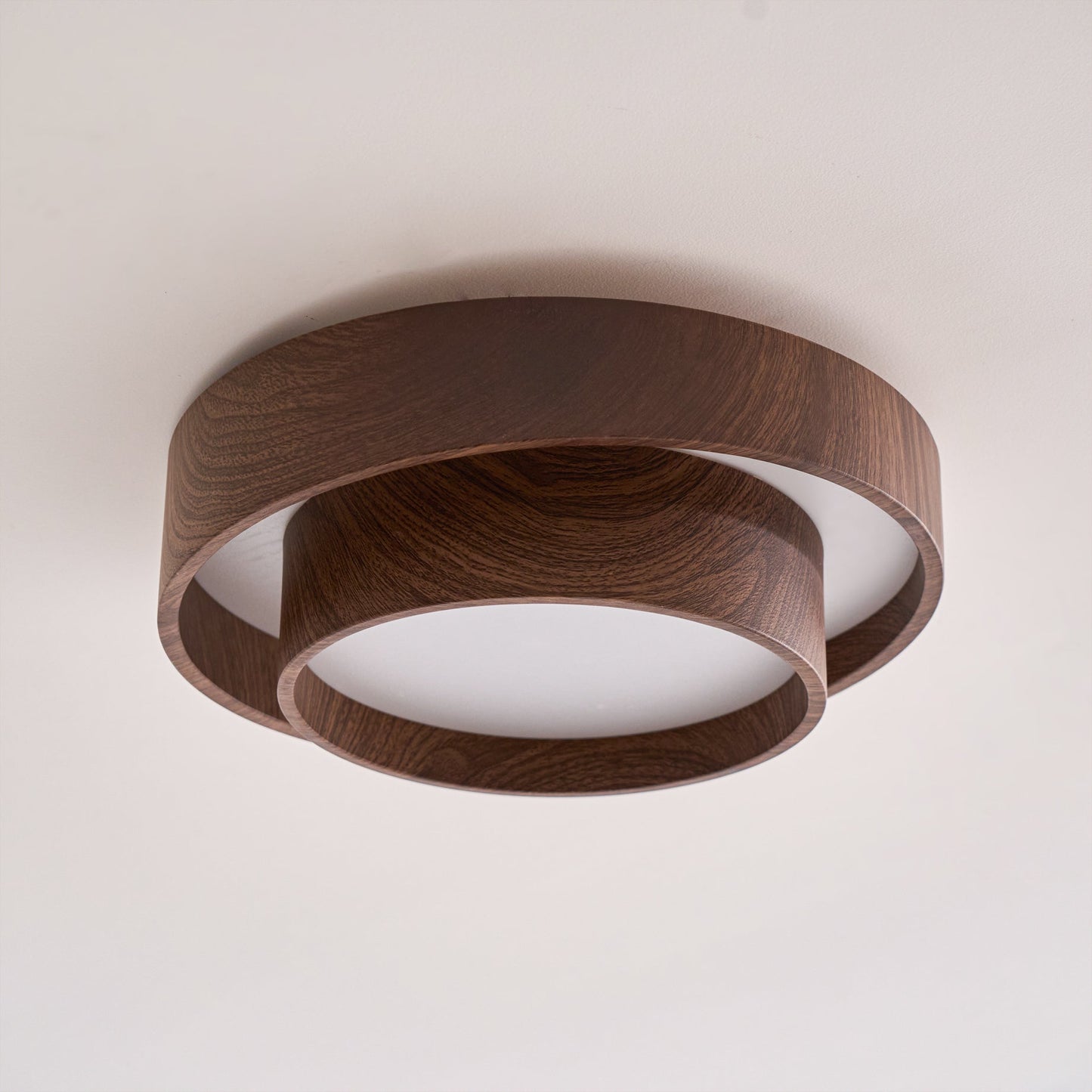 Walnut-Finish Round LED Flush Mount Ceiling Light
