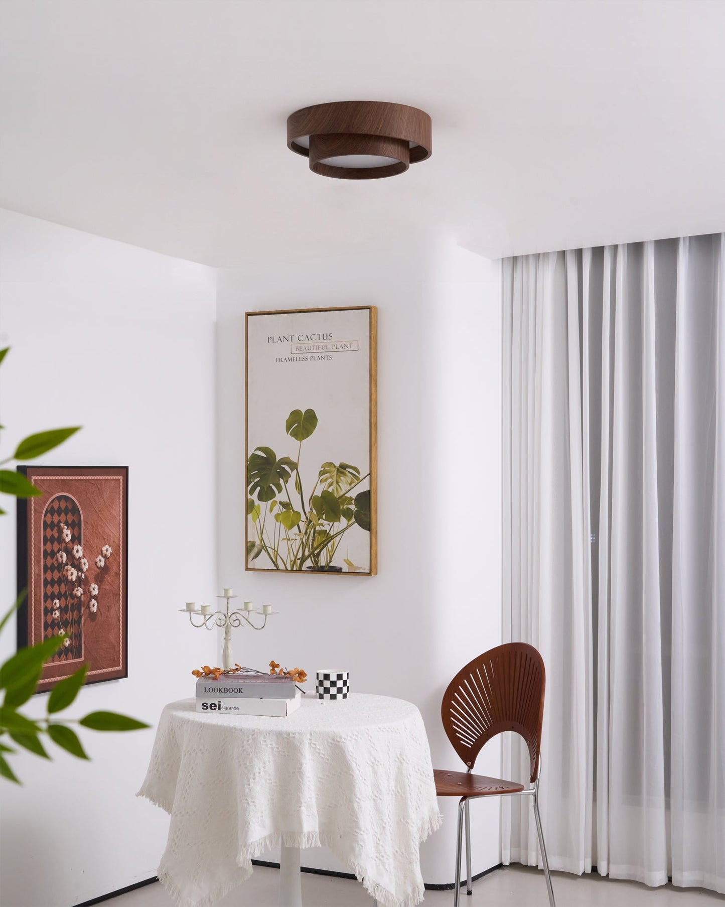 Walnut-Finish Round LED Flush Mount Ceiling Light
